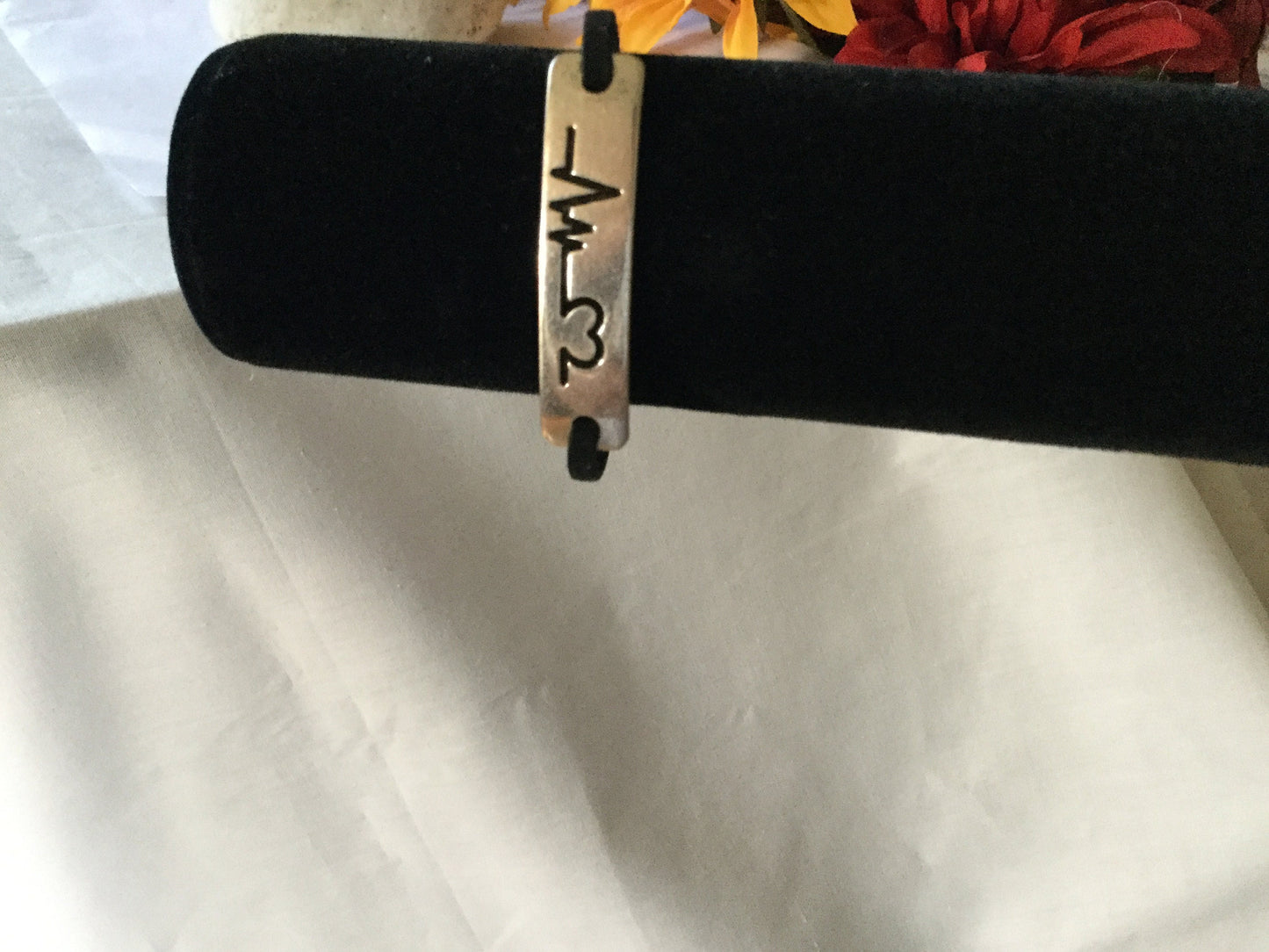 Heart Beat, Black Suede Inspirational Quoted Bracelet.