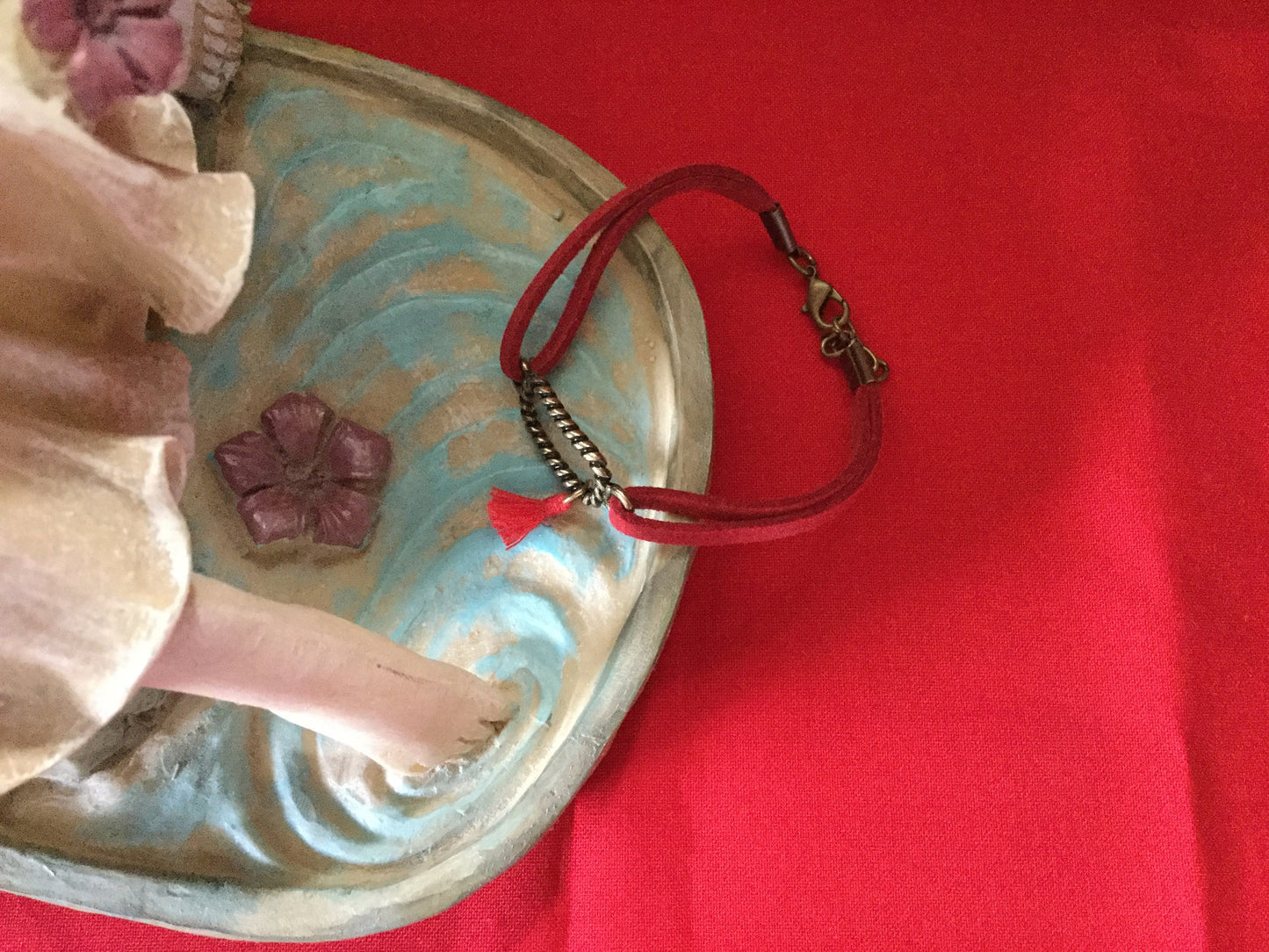 Rectangle Roped, Red Suede Corded Metal Inspirational Quote Bracelet.