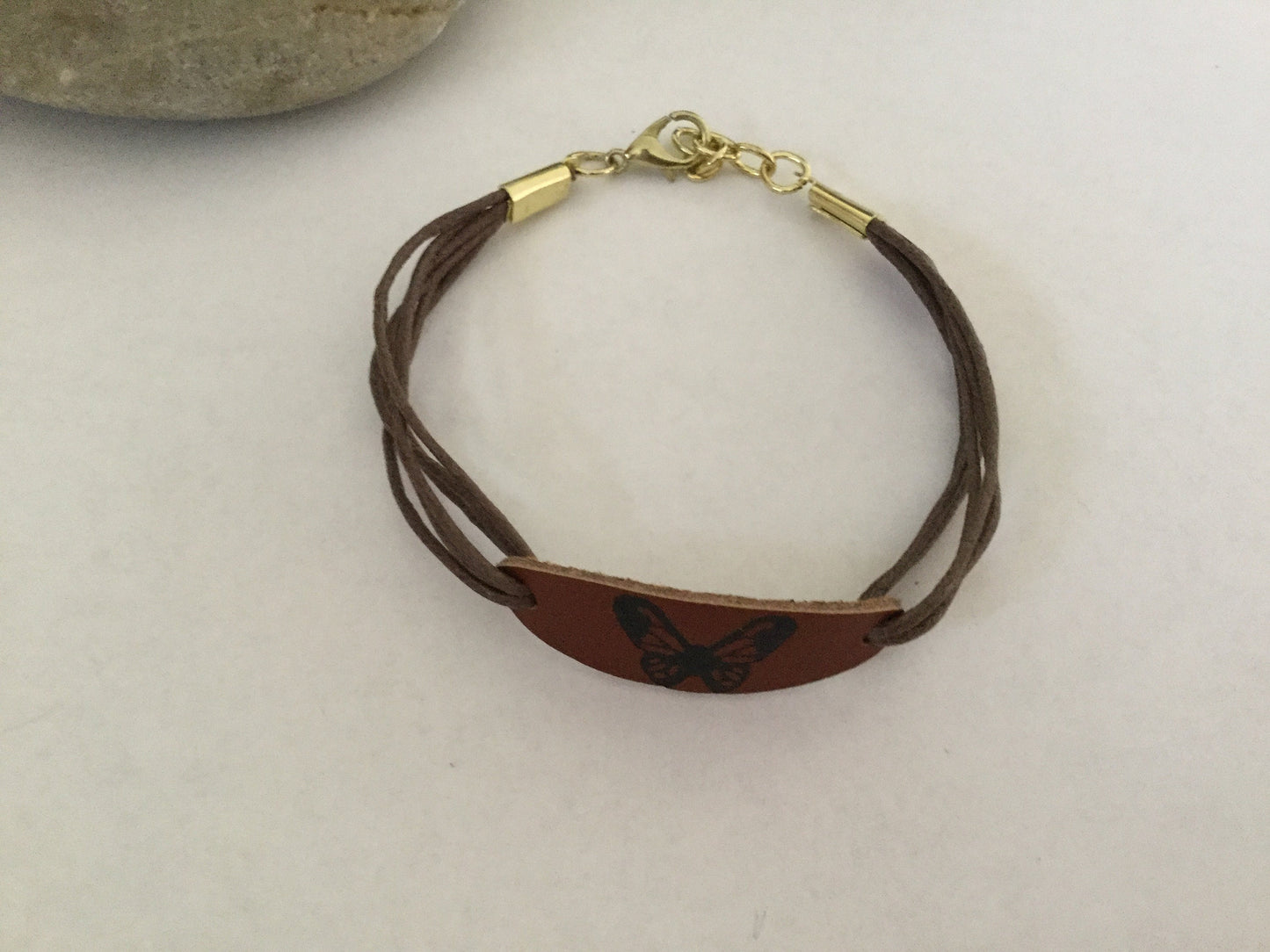 Butterfly, Leather, Brown Hemp Corded Inspirational Bracele