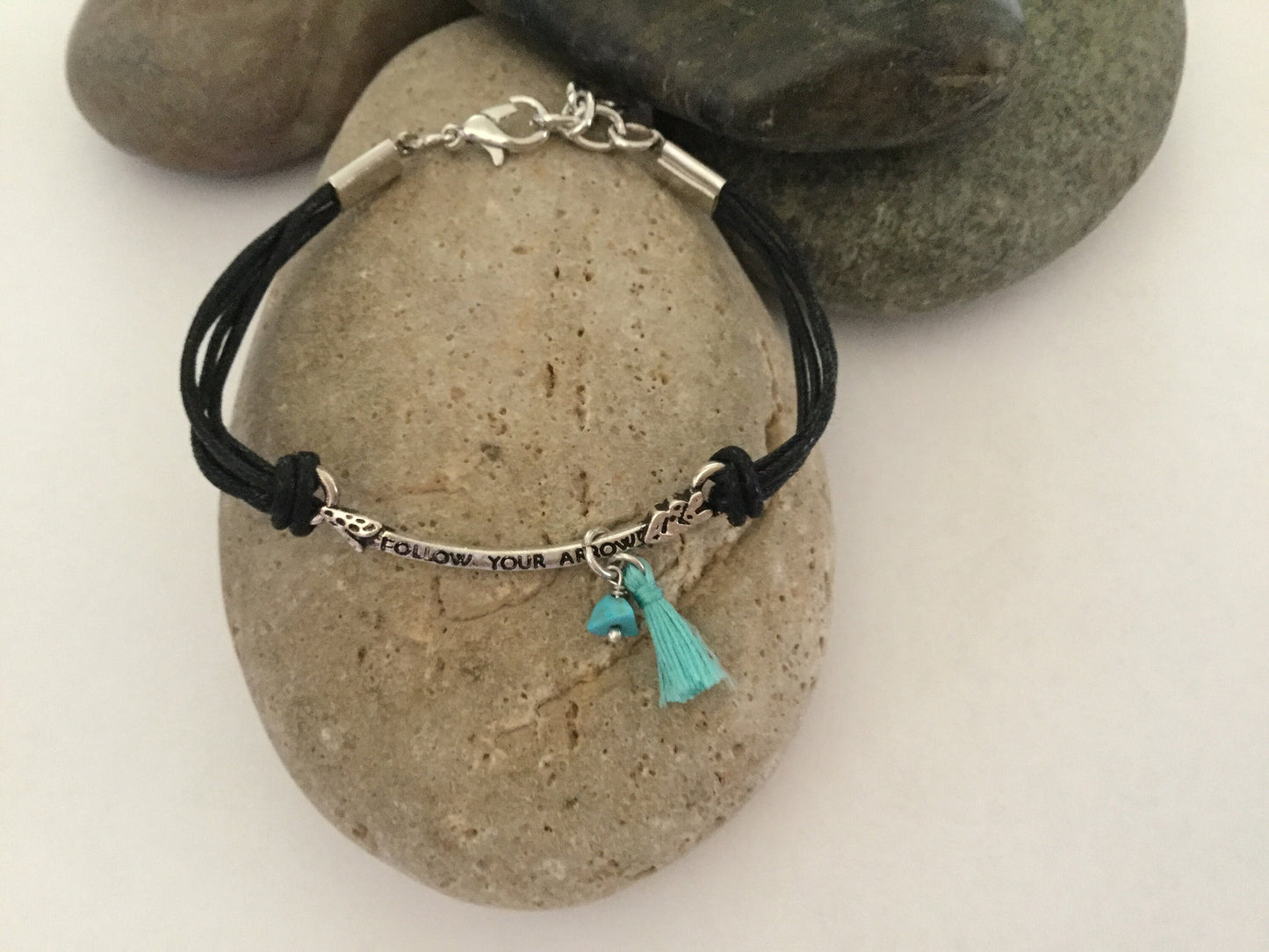 Follow Your Arrow, Black Hemp Inspirational Quoted Bracelet.