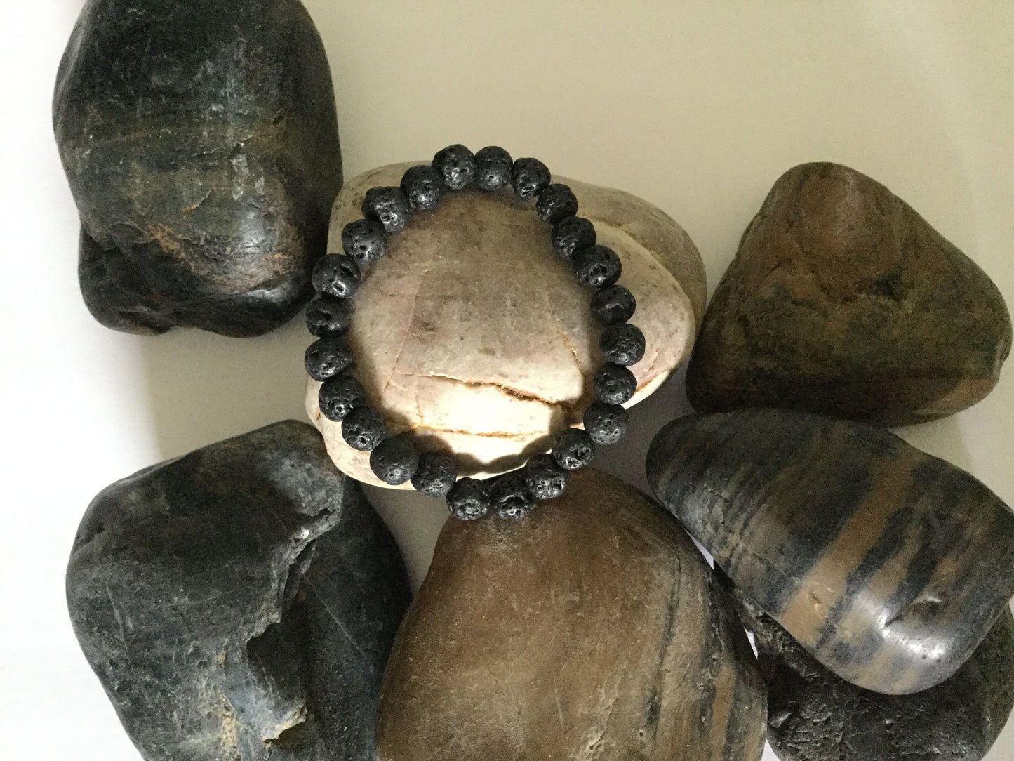 Lava, Black Stone,  7” Healing Bracelet.