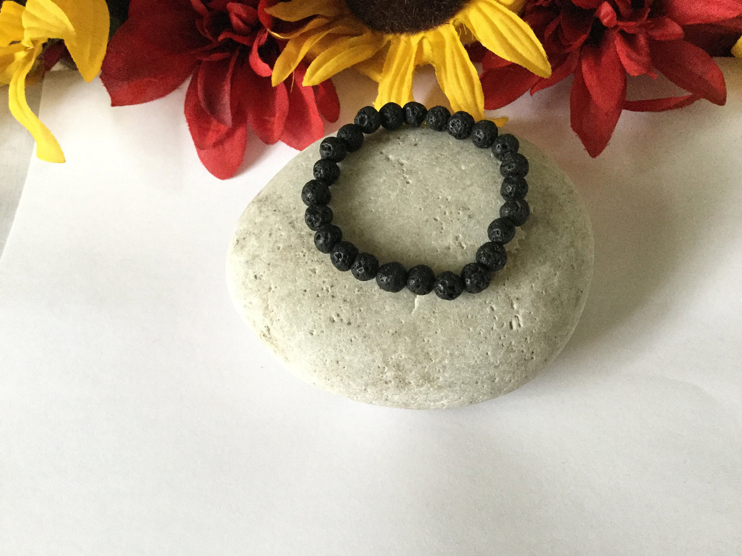 Lava, Black Stone,  7” Healing Bracelet.