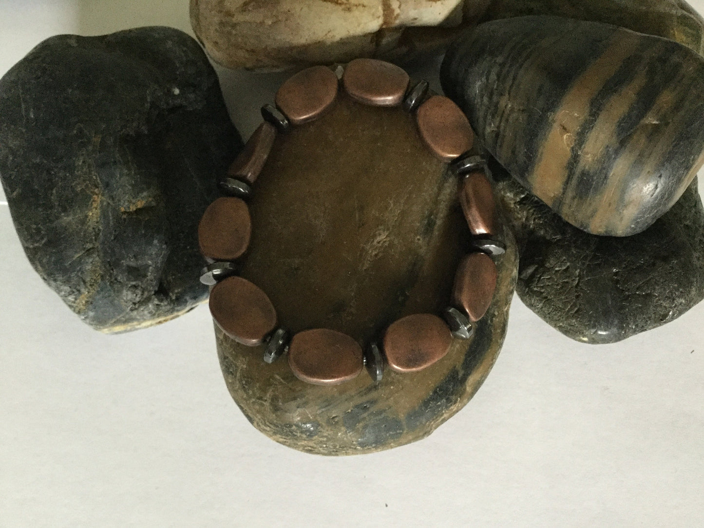 Copper Plated Oval Stones w/ Hematite, Healing Bracelet.