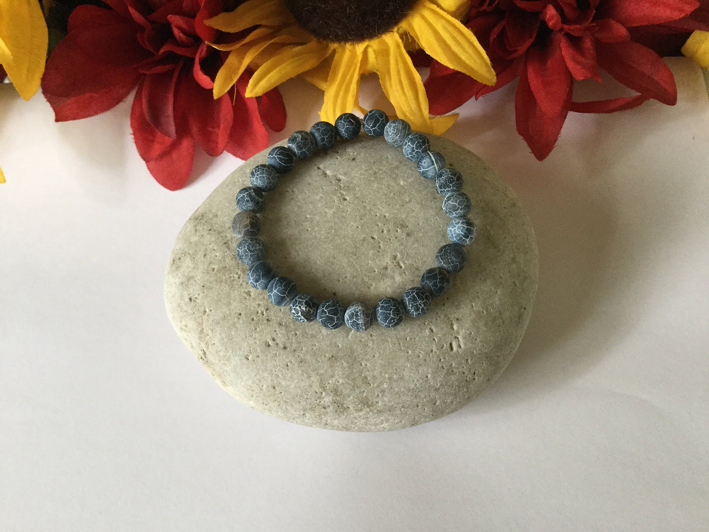 Agate, Crackle Black,  “Blue Stone” Healing Bracelet.