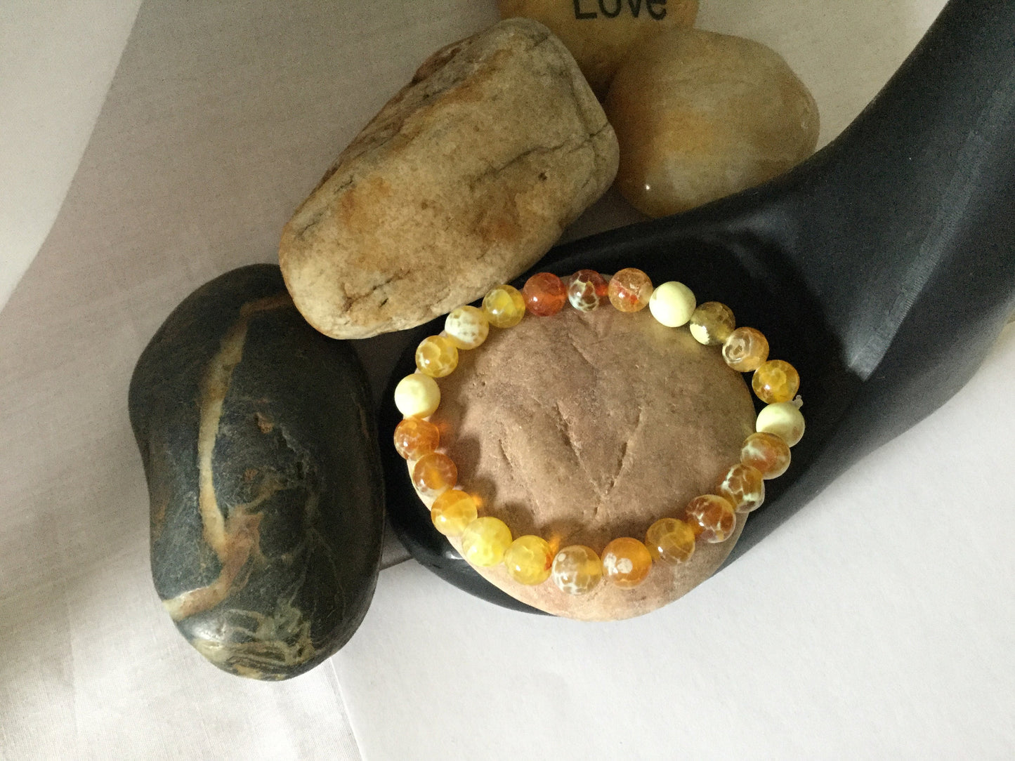 Agate Fire Yellow Stone, Healing Bracelet.