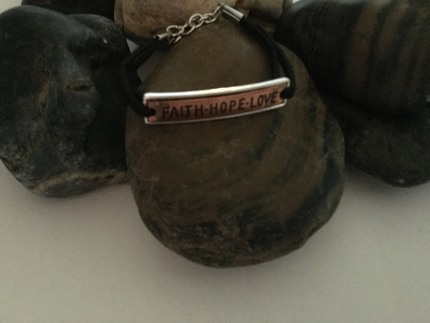 Faith, Hope, Love,  Black Suede Inspirational Quoted Bracelet.