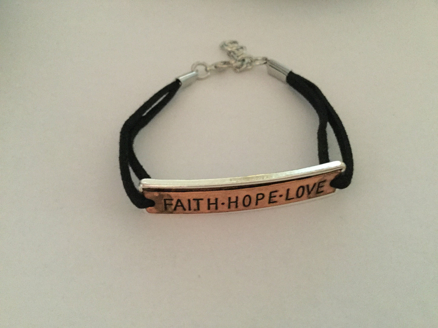 Faith, Hope, Love,  Black Suede Inspirational Quoted Bracelet.