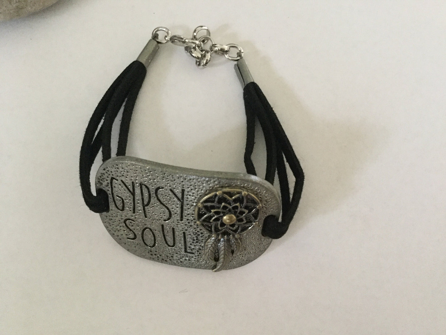 Gypsy Soul, Black Suede Metal Inspirational Quoted Bracelet.