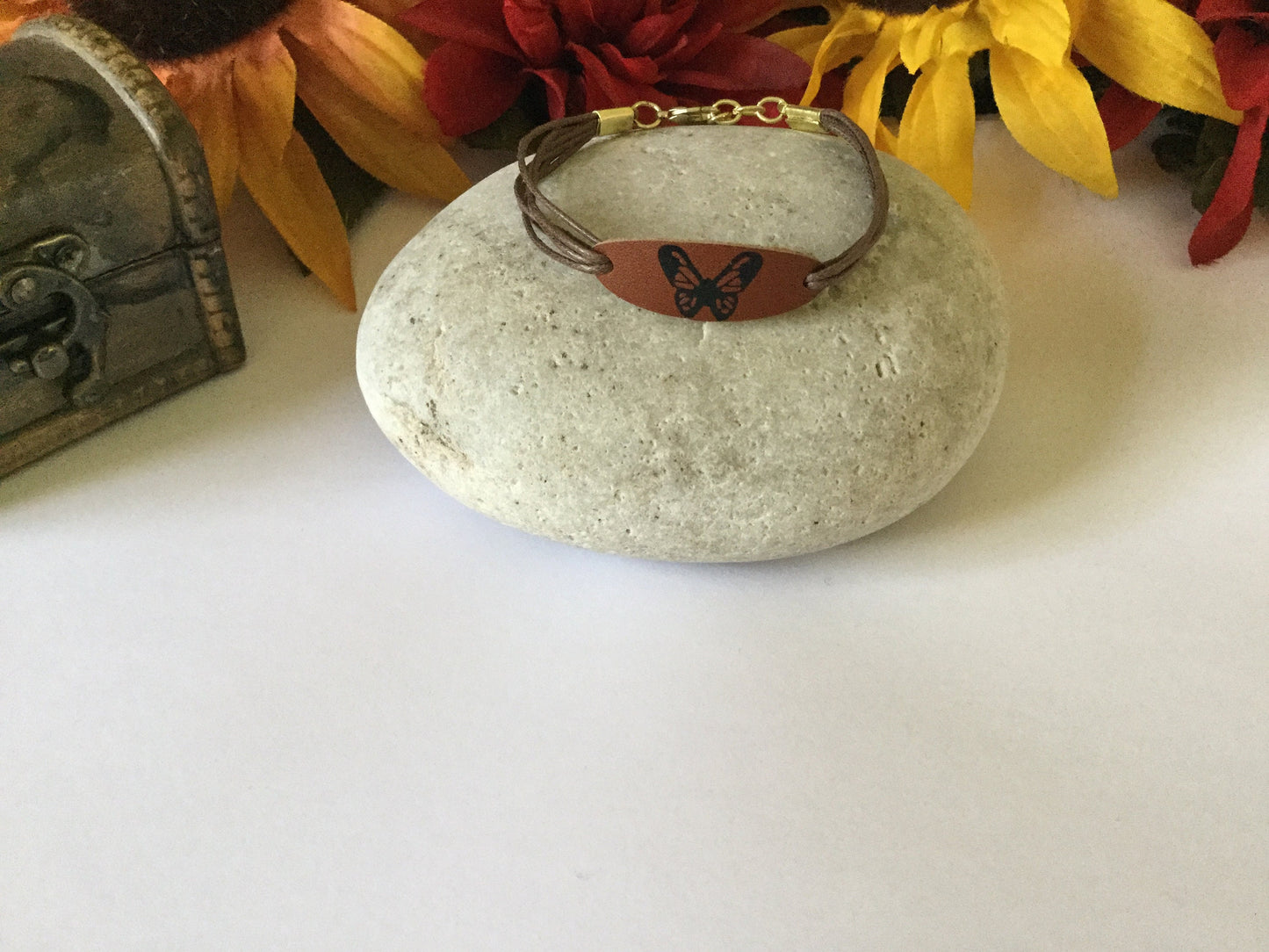 Butterfly, Leather, Brown Hemp Corded Inspirational Bracele