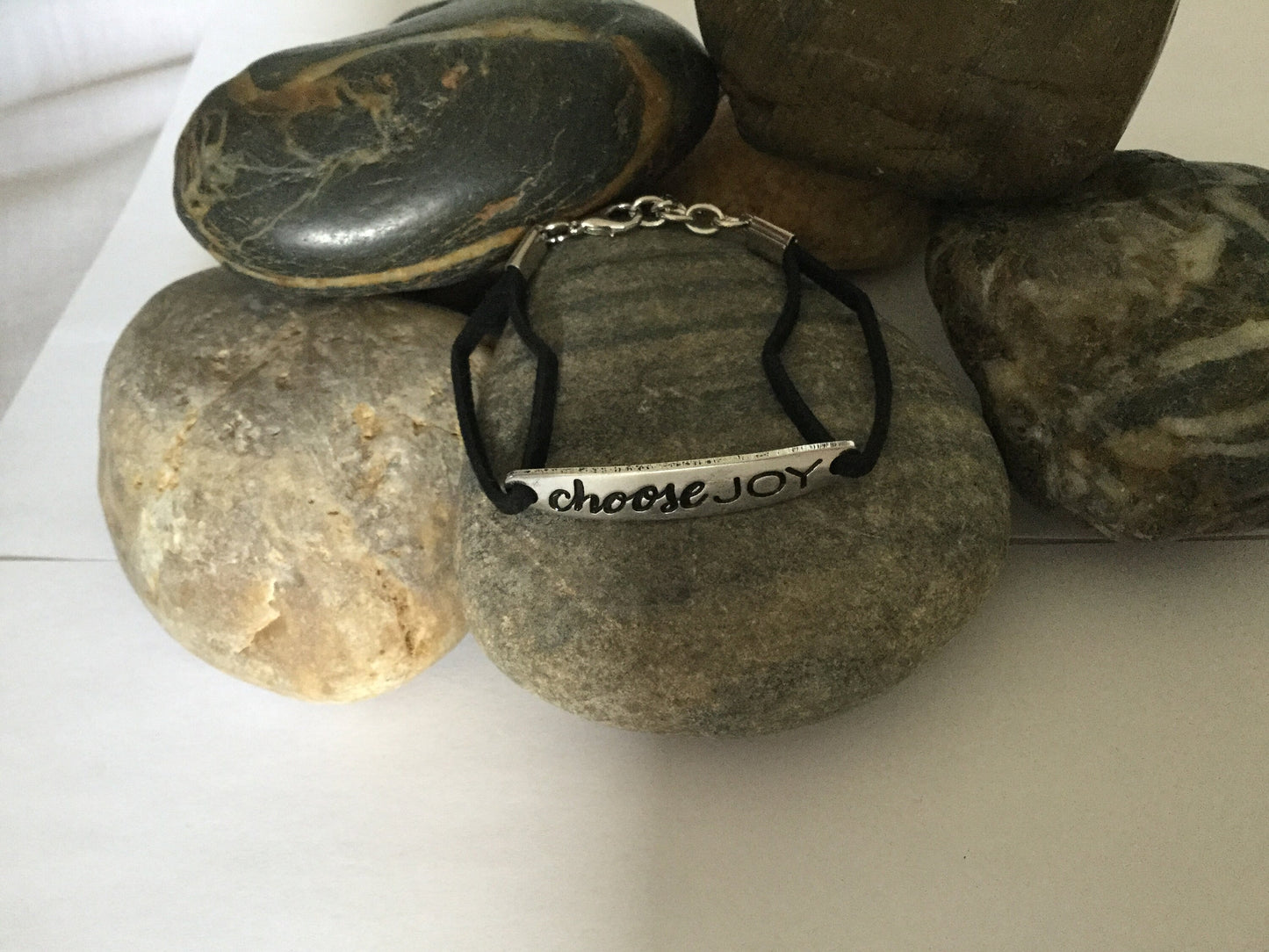 Choose Joy, Black Suede Metal Inspirational Quoted Bracelet.