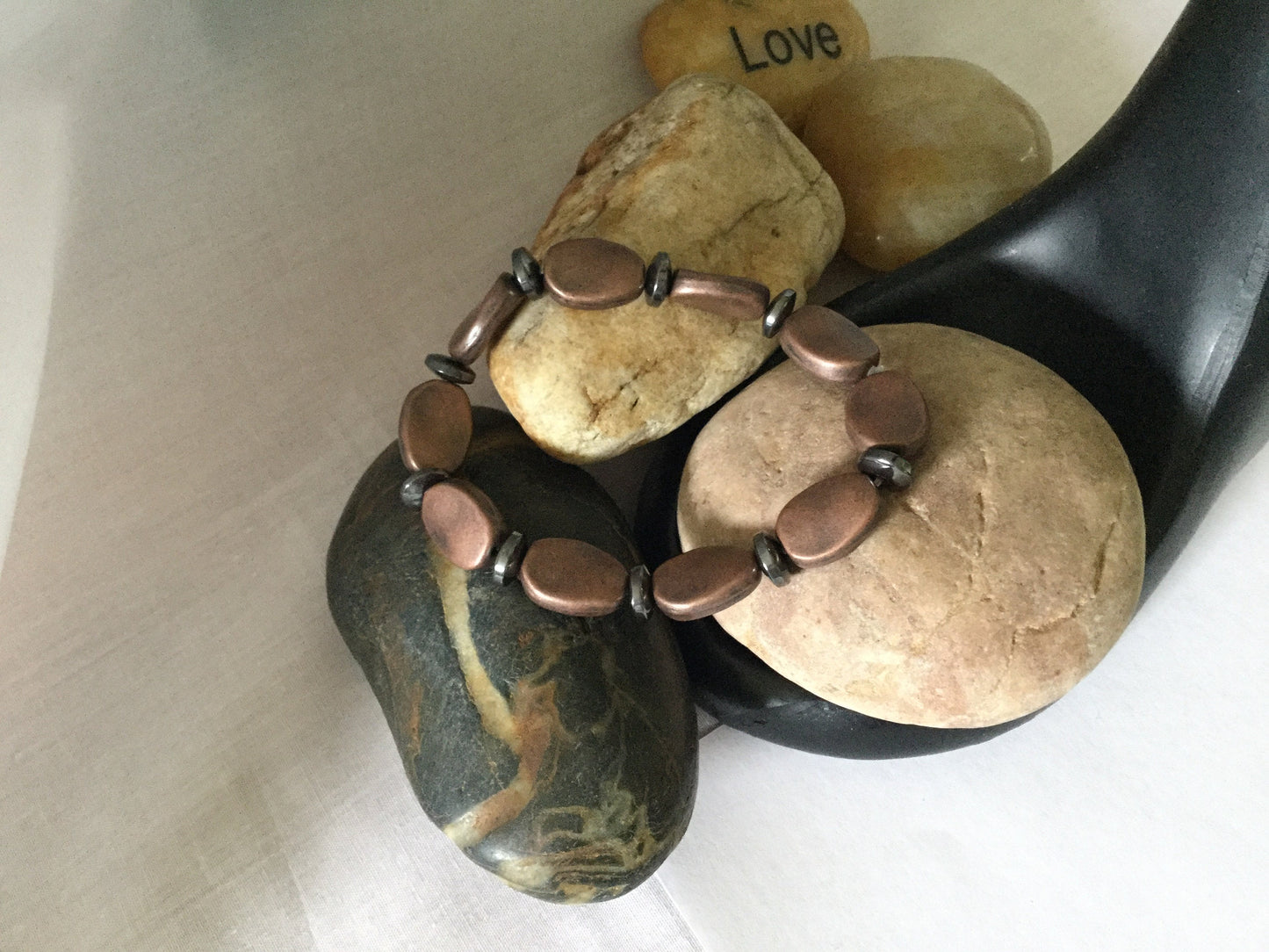 Copper Plated Oval Stones w/ Hematite, Healing Bracelet.