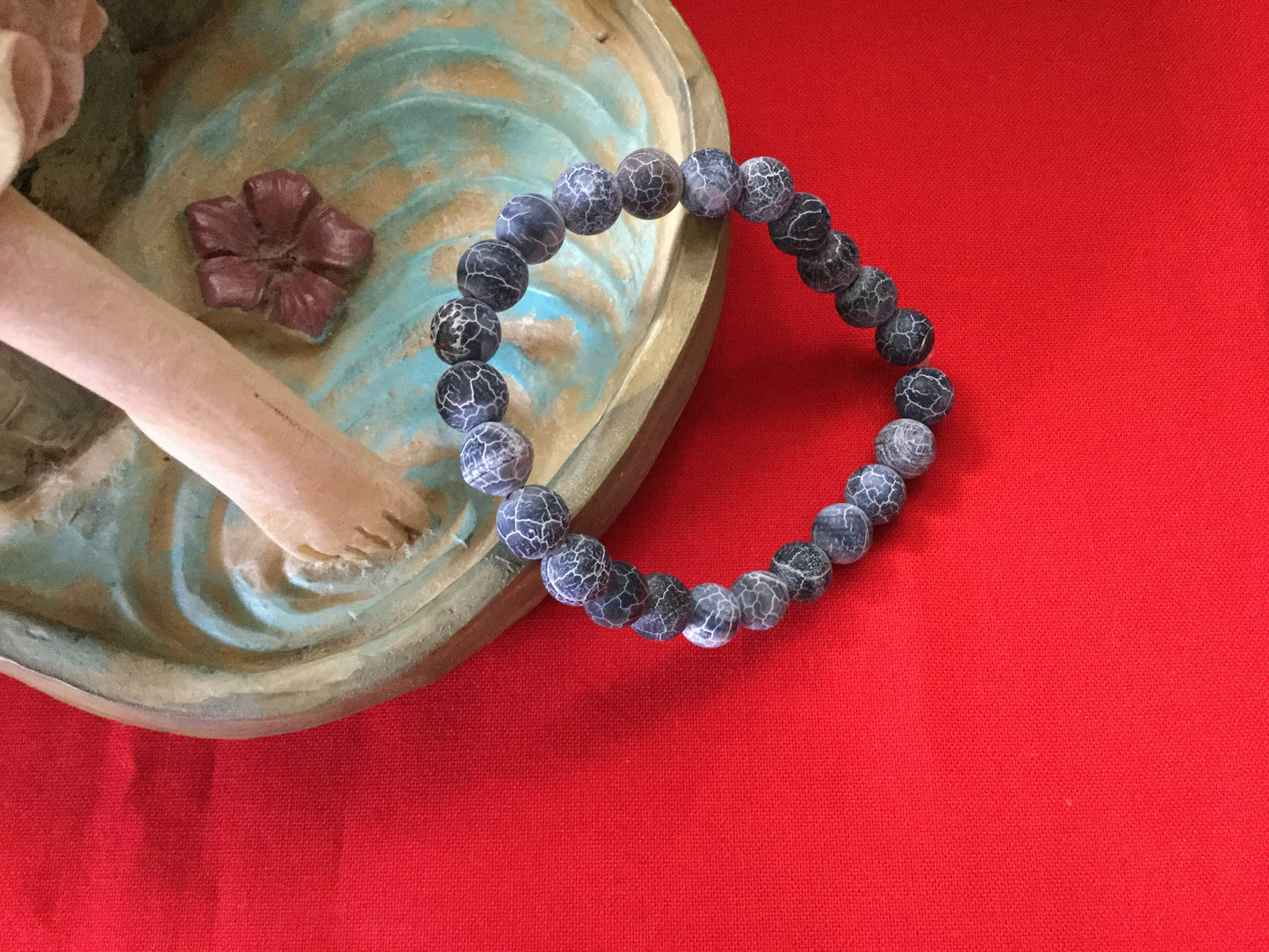 Agate, Crackle Black,  “Blue Stone” Healing Bracelet.