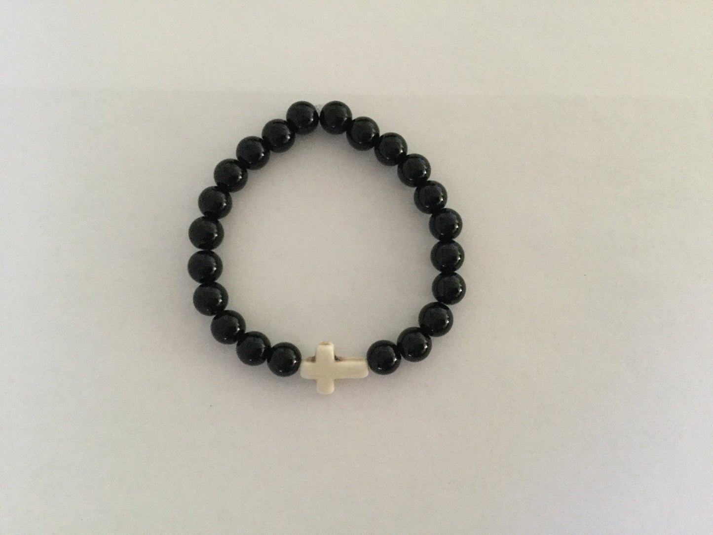 Jasper Black w/Reconstituted White Cross Stone, Healing Bracelet.