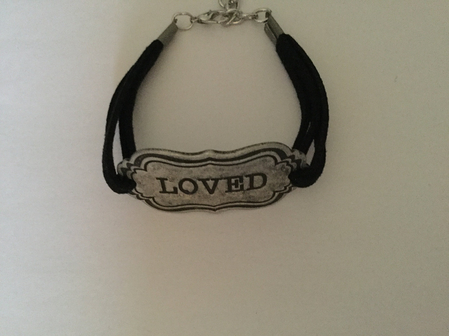 Loved, Black Suede Inspirational Quoted Bracelet.