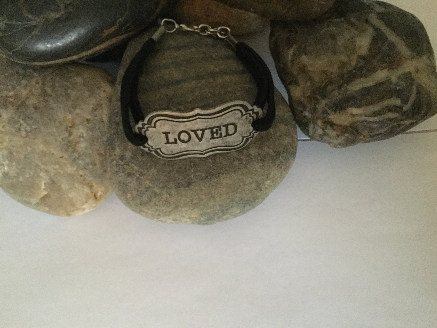 Loved, Black Suede Inspirational Quoted Bracelet.