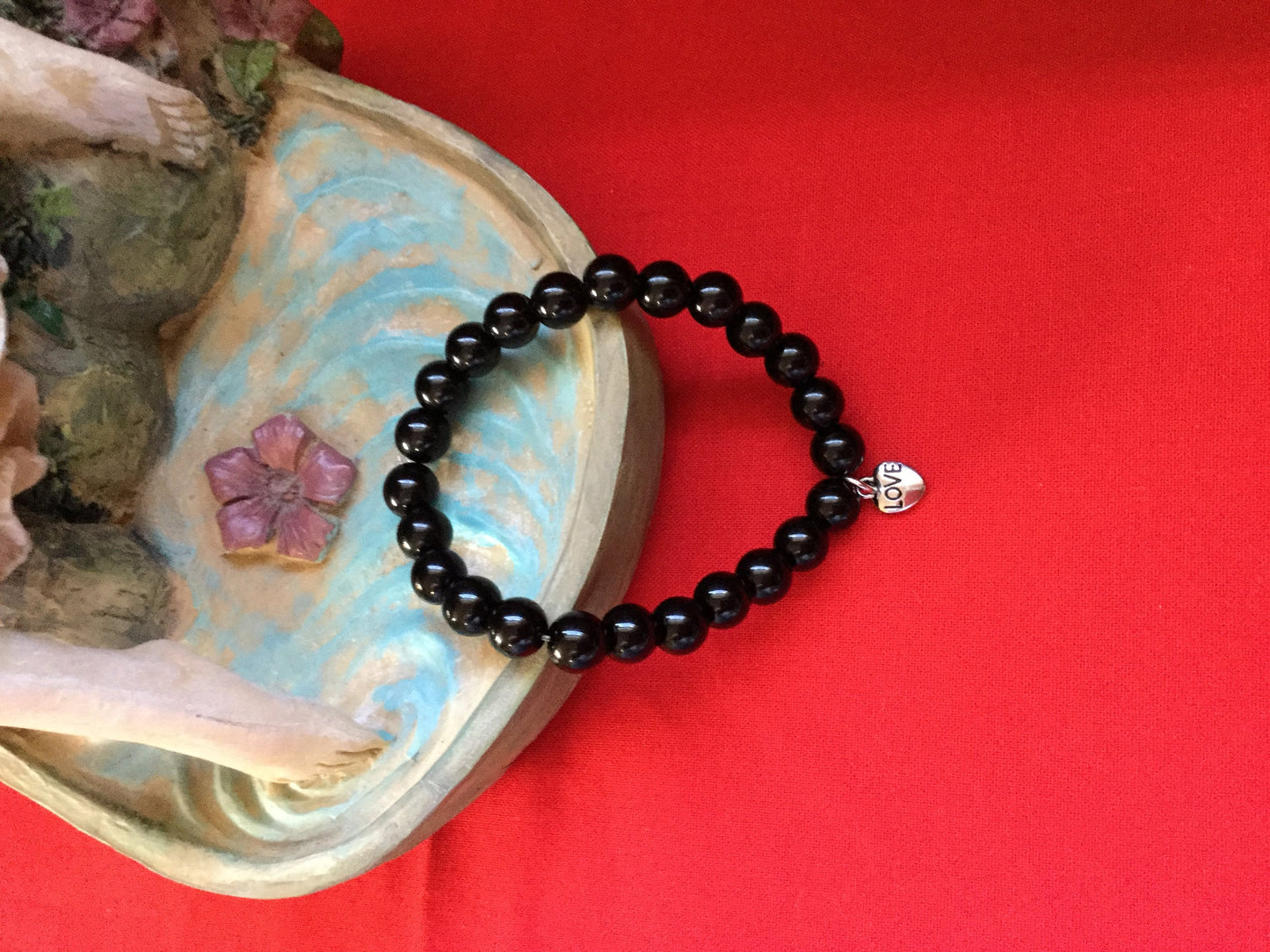 Jasper Black w/Heart “Love” Healing Bracelet.