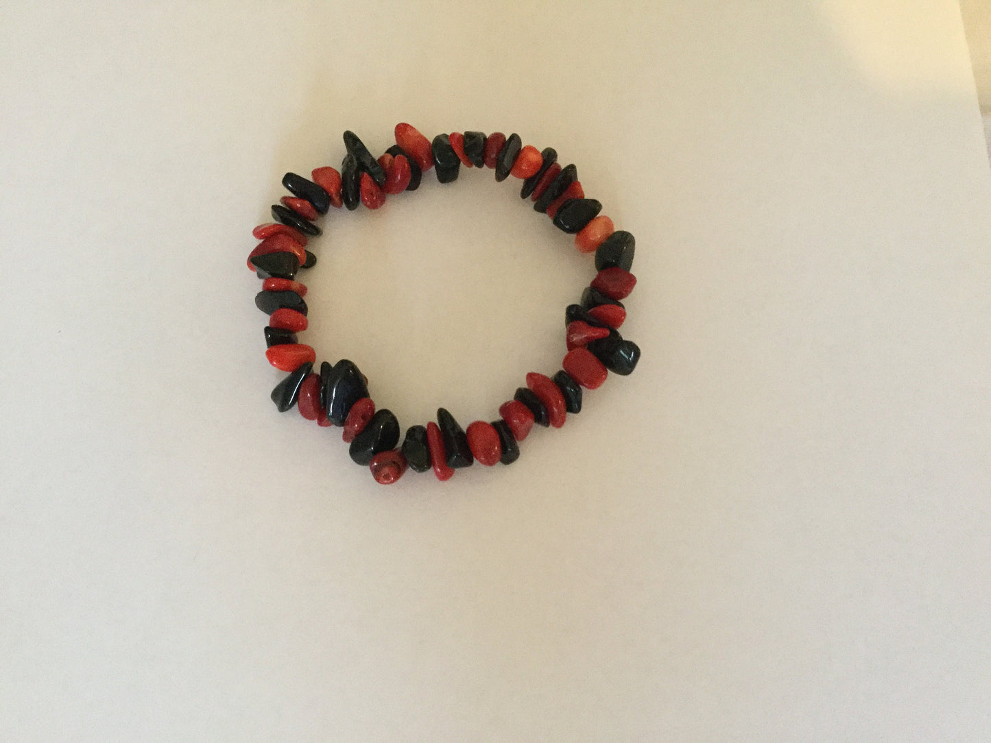 Red Bamboo Coral w/Obsidian, Healing Bracelet.