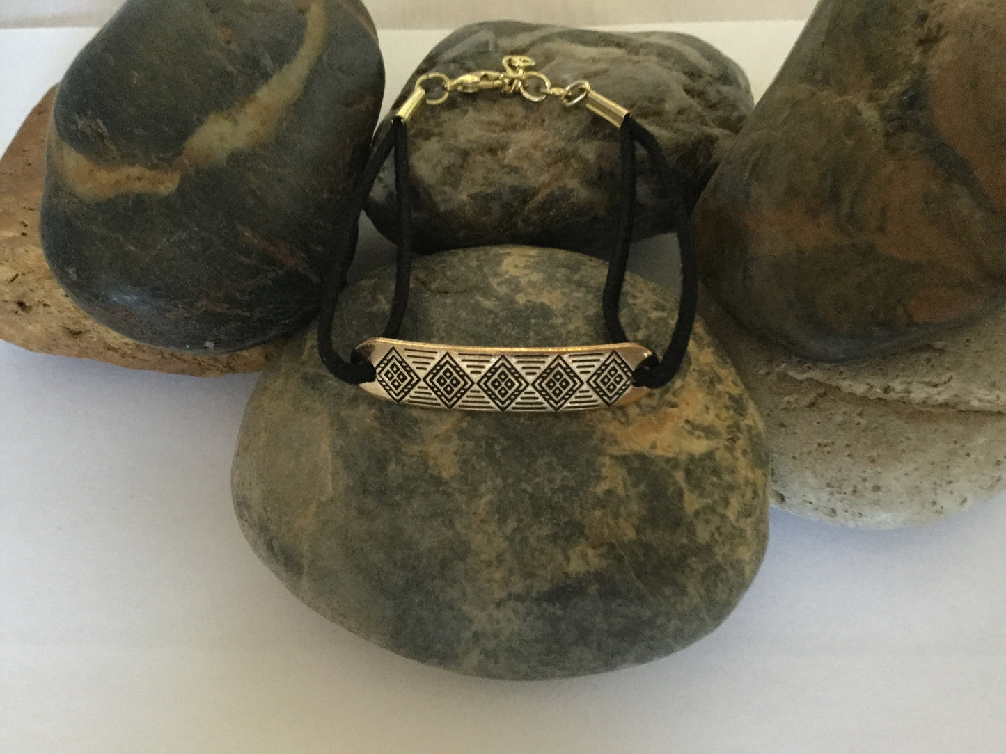 Rhombus Shapes, Gold Metal Inspirational Quoted Bracelet.