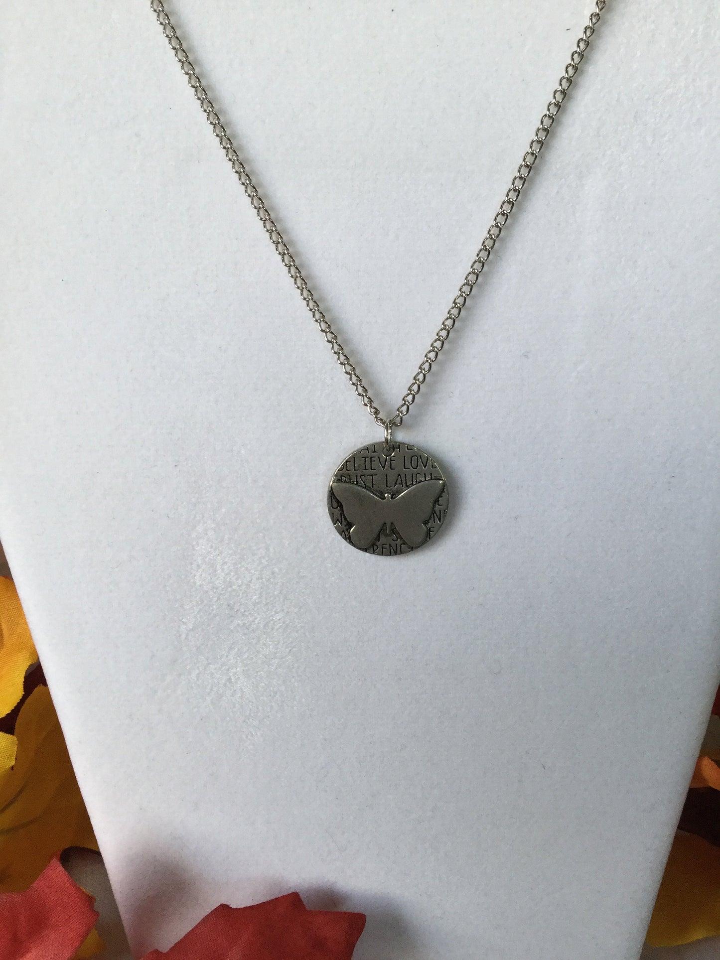 Butterfly, Silver Metal Necklace.