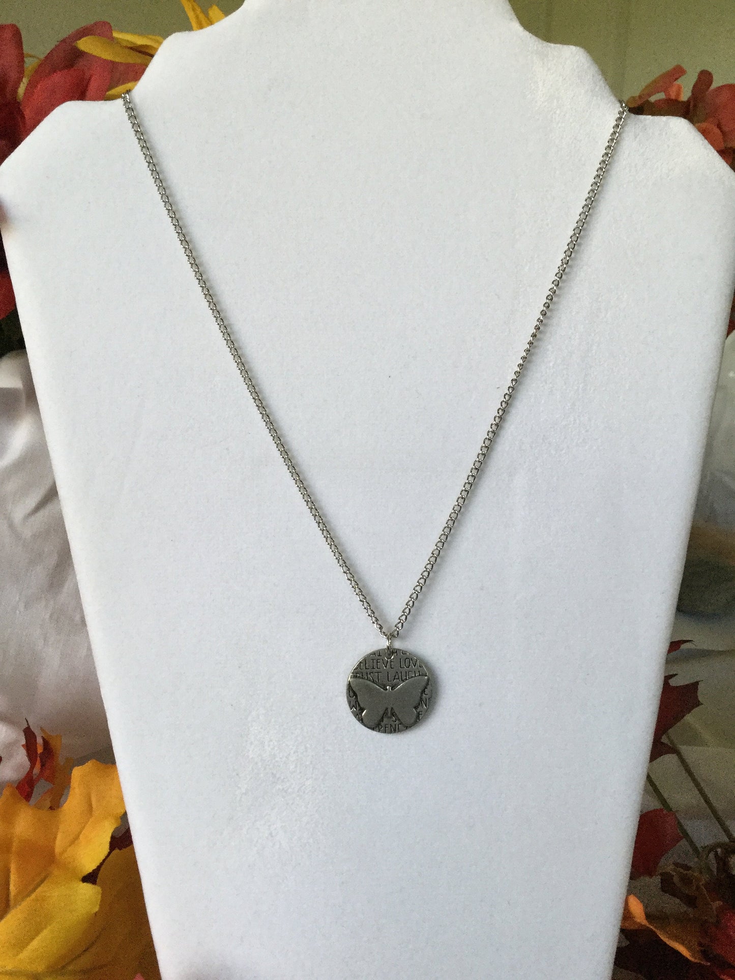 Butterfly, Silver Metal Necklace.