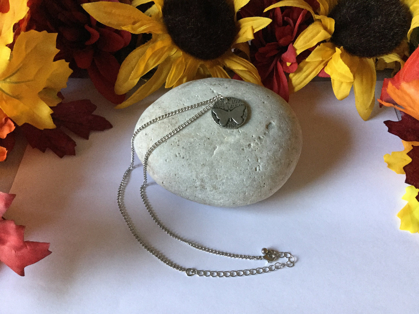 Butterfly, Silver Metal Necklace.