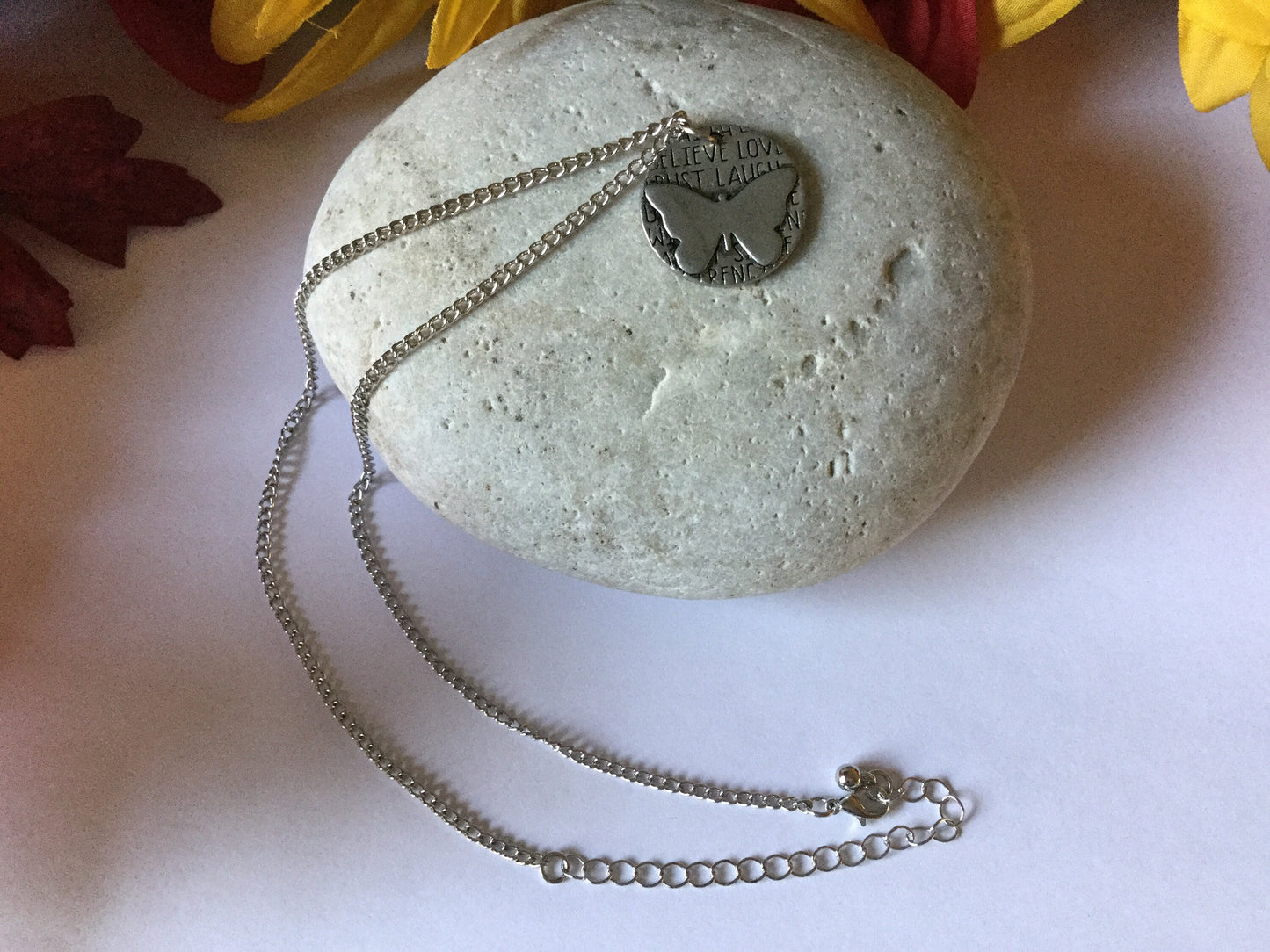 Butterfly, Silver Metal Necklace.