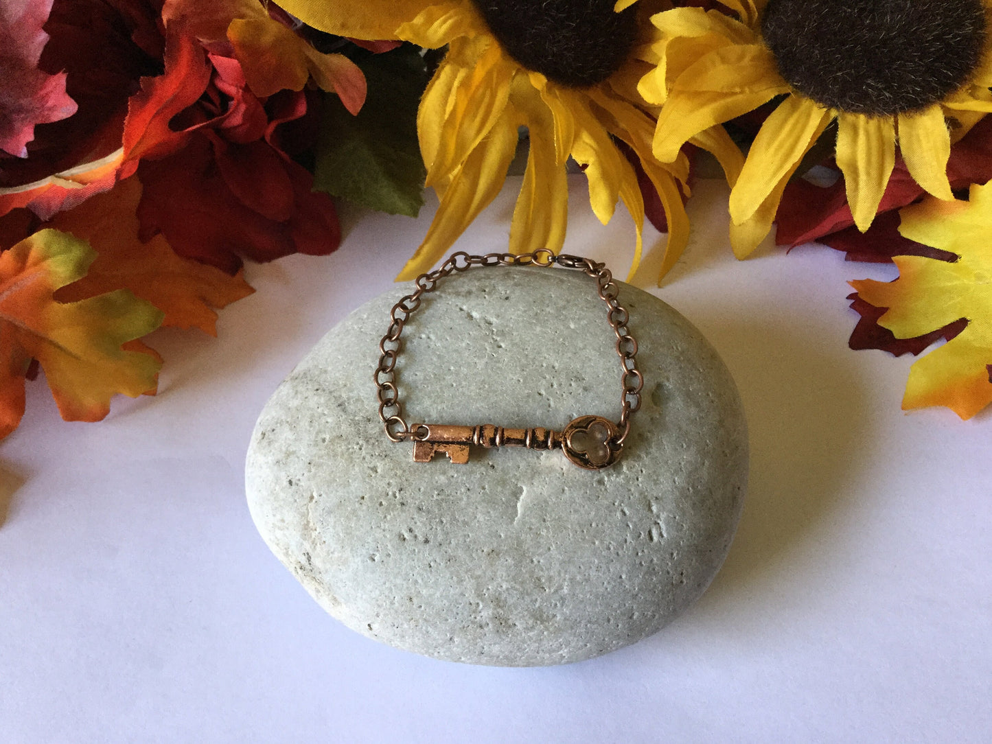 Key, Metallic Rose Gold Link, Inspirational Bracelet.