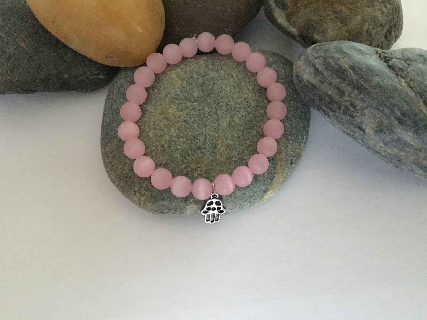 Pink Cats Eye, w/Hamsa Hand Healing Bracelet.
