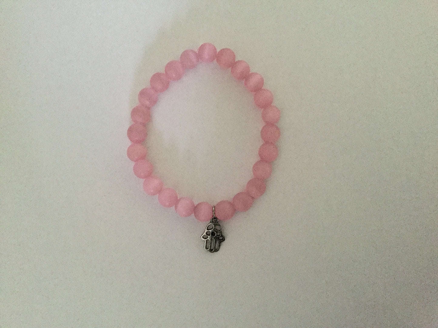 Pink Cats Eye, w/Hamsa Hand Healing Bracelet.