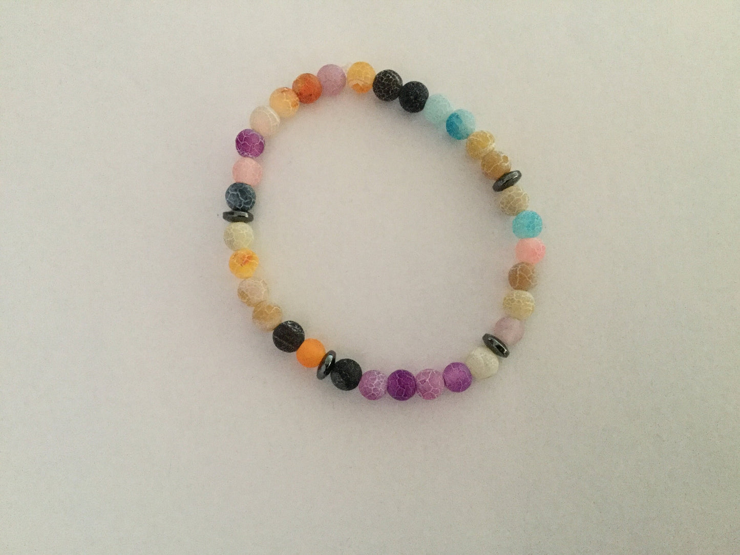 Agate Crackle Multi Colors w/Hematite Stones, Healing Bracelet.