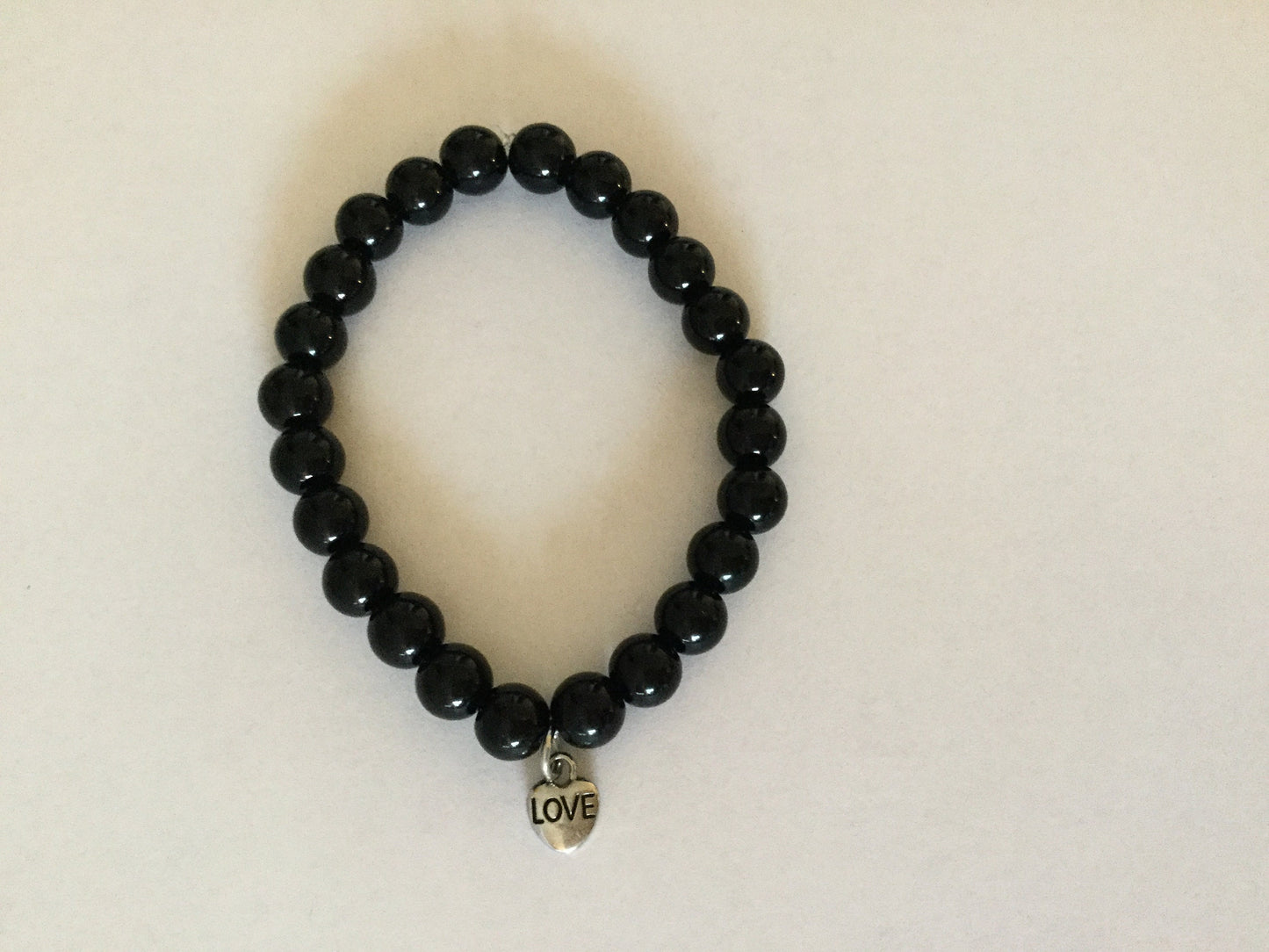 Jasper Black w/Heart “Love” Healing Bracelet.