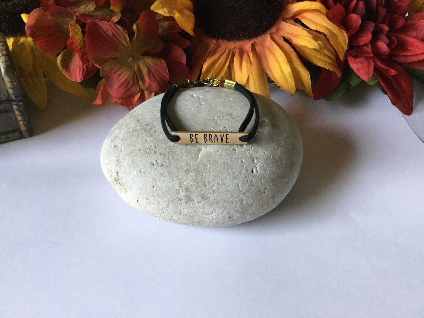 Be Brave, Antique Metal Black Suede Inspirational Quoted Bracelet