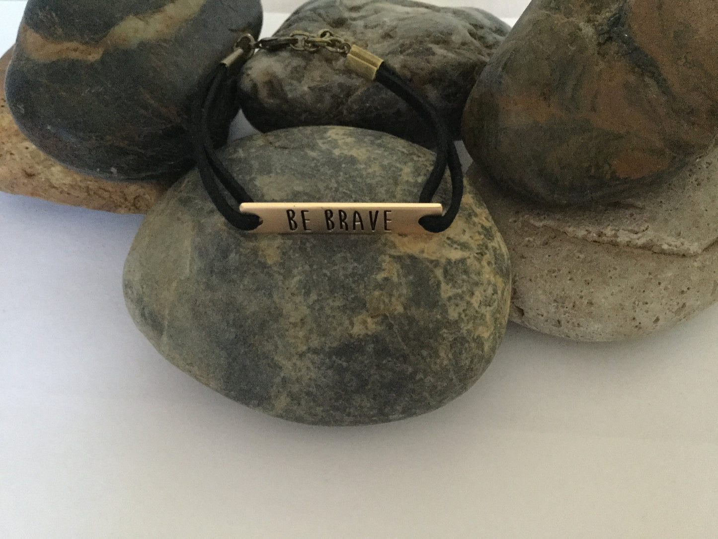 Be Brave, Antique Metal Black Suede Inspirational Quoted Bracelet