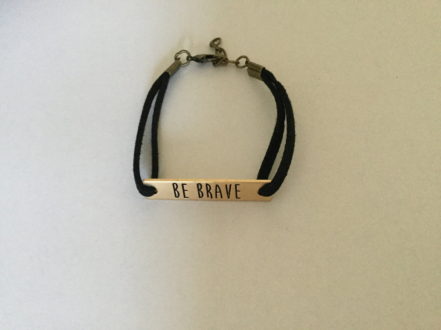 Be Brave, Antique Metal Black Suede Inspirational Quoted Bracelet