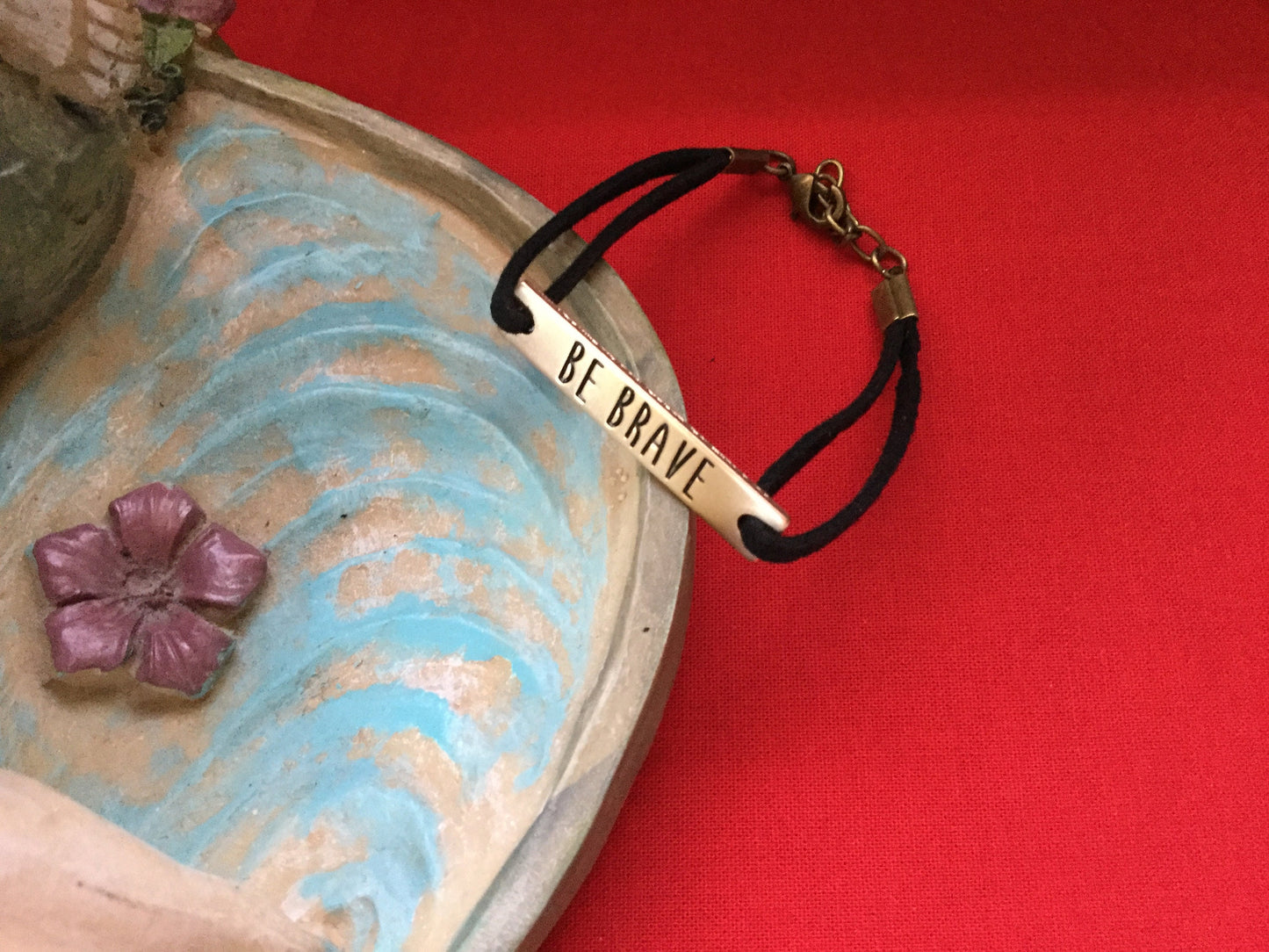 Be Brave, Antique Metal Black Suede Inspirational Quoted Bracelet