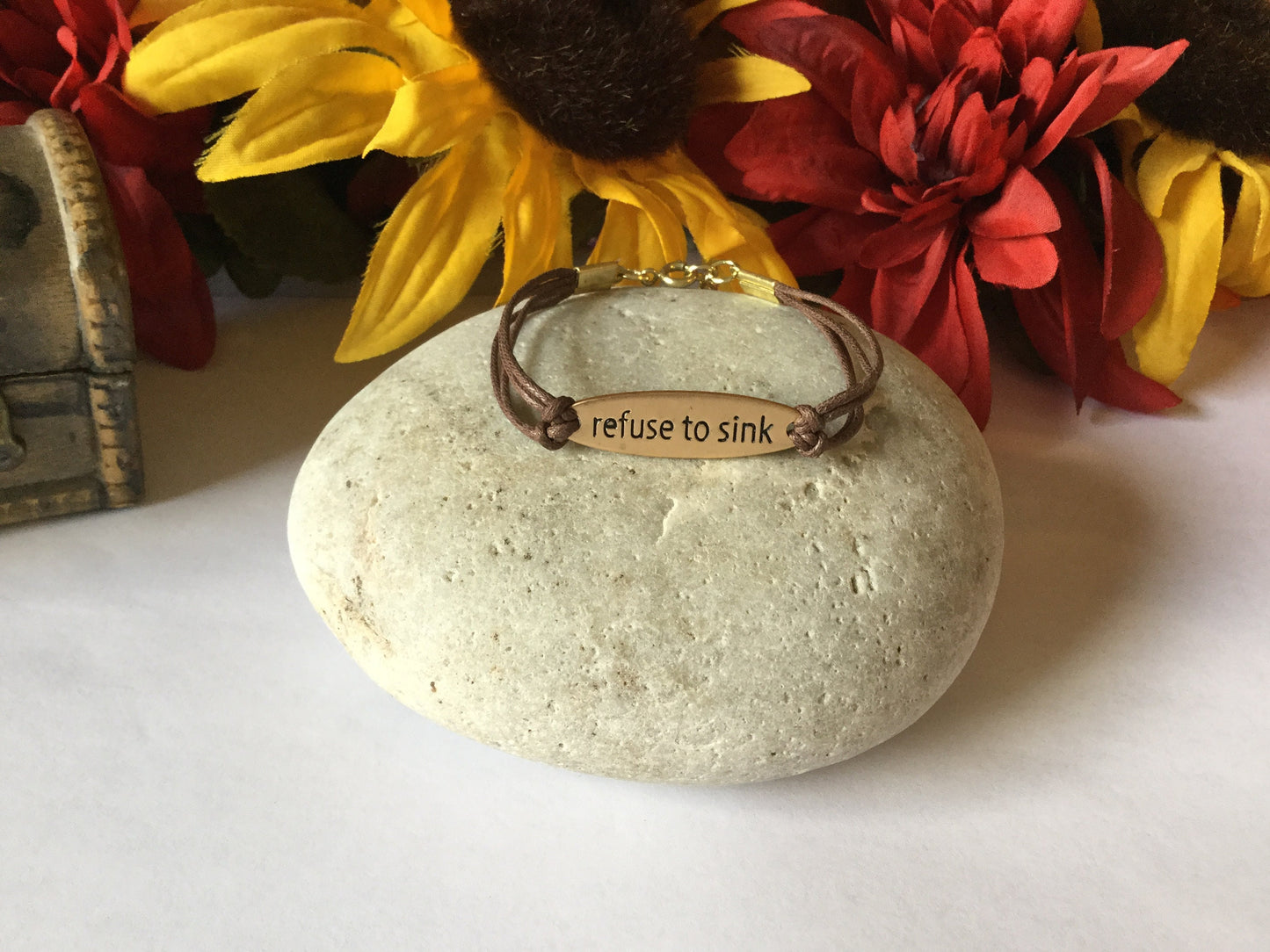 Refuse To Sink, Antique Metal Inspirational Quoted Bracelet.