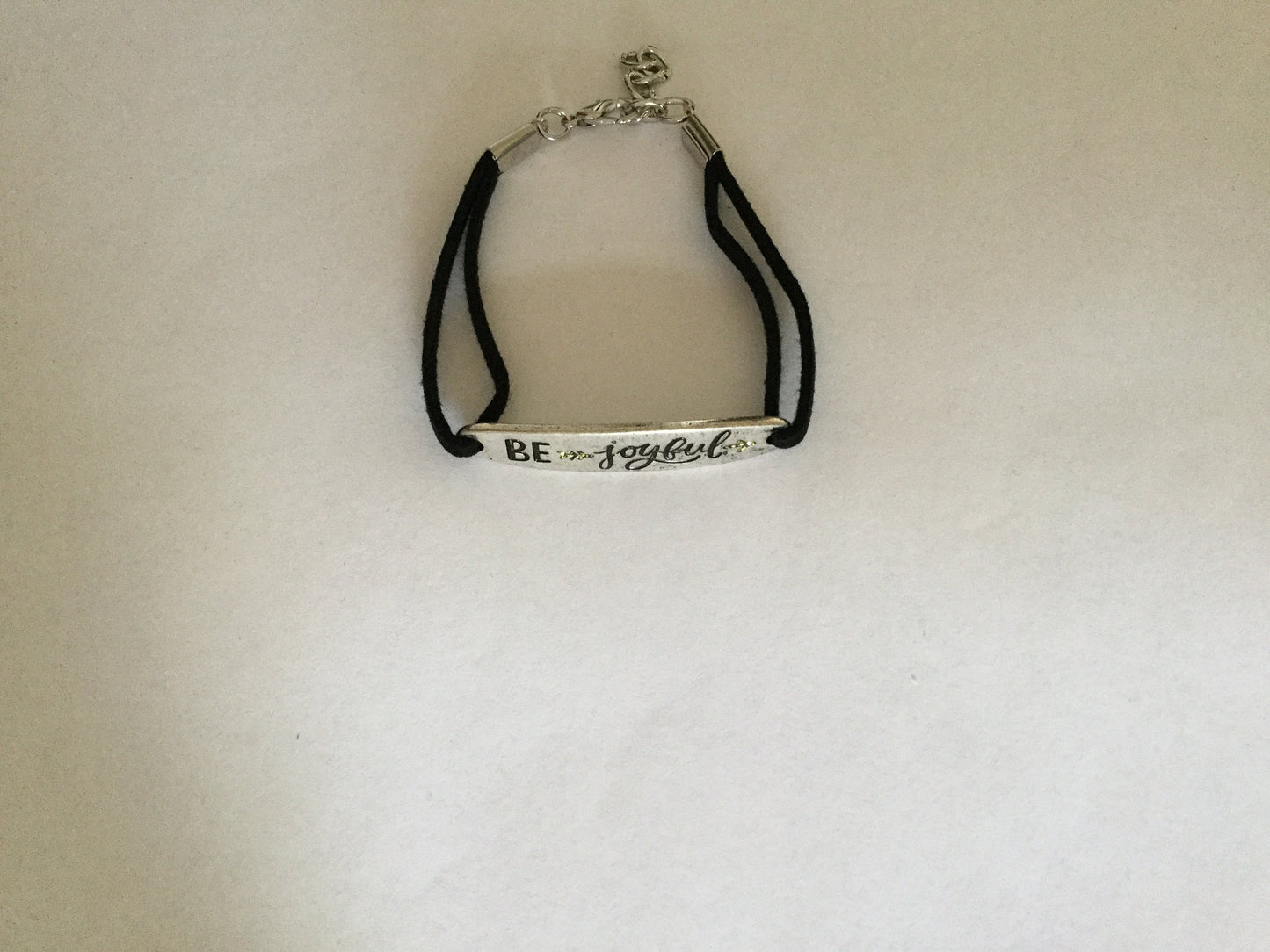 Be Joyful, Black Suede Inspirational Quoted Bracelet.