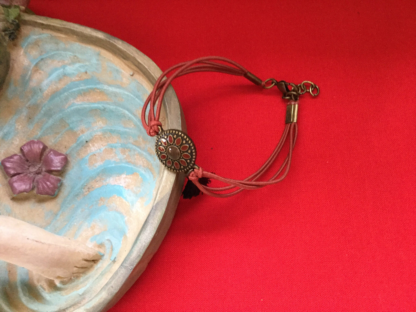 Pendant w/Blk Tassel, Rust Hemp Inspirational Quoted Bracelet.