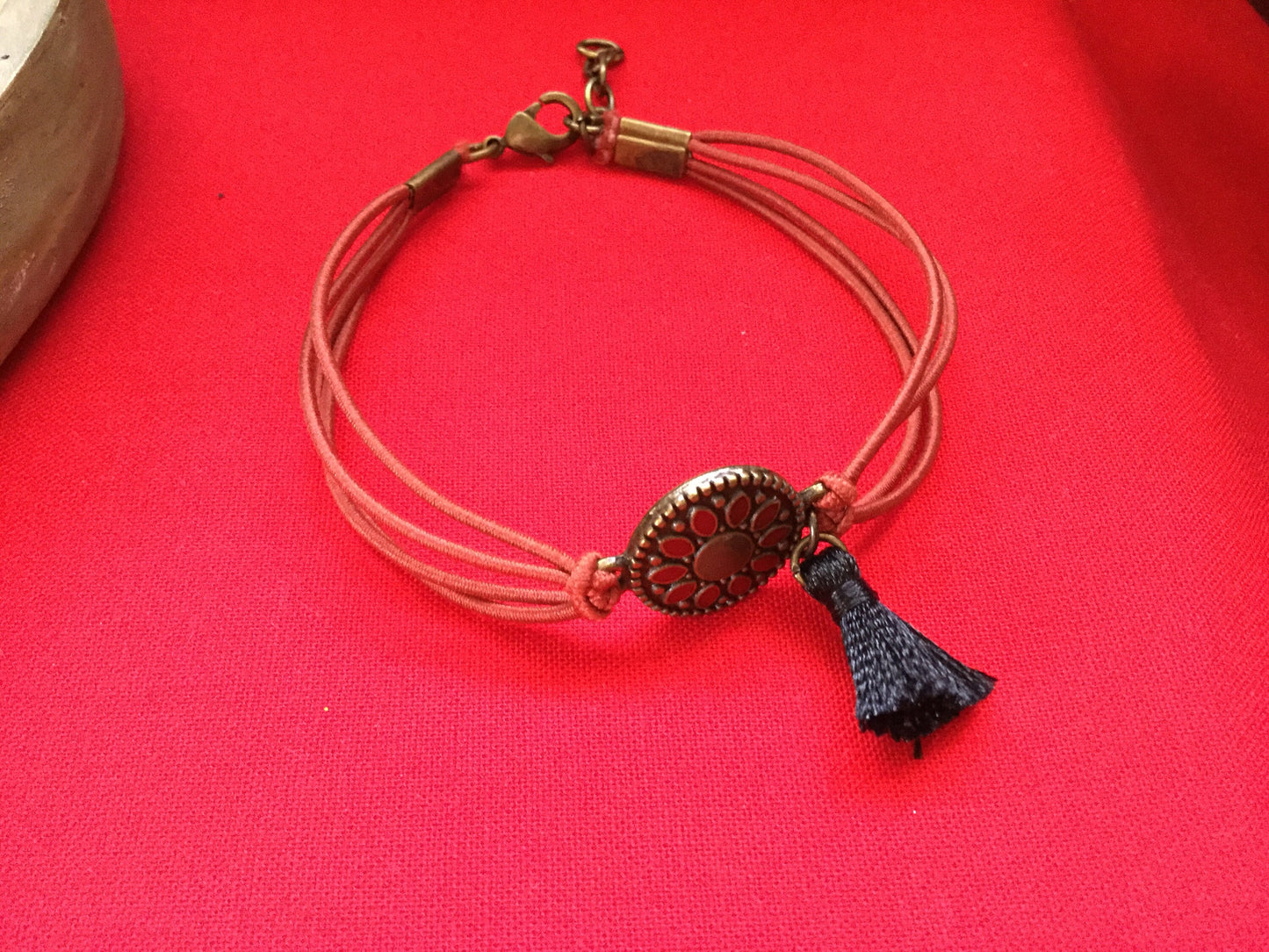 Pendant w/Blk Tassel, Rust Hemp Inspirational Quoted Bracelet.