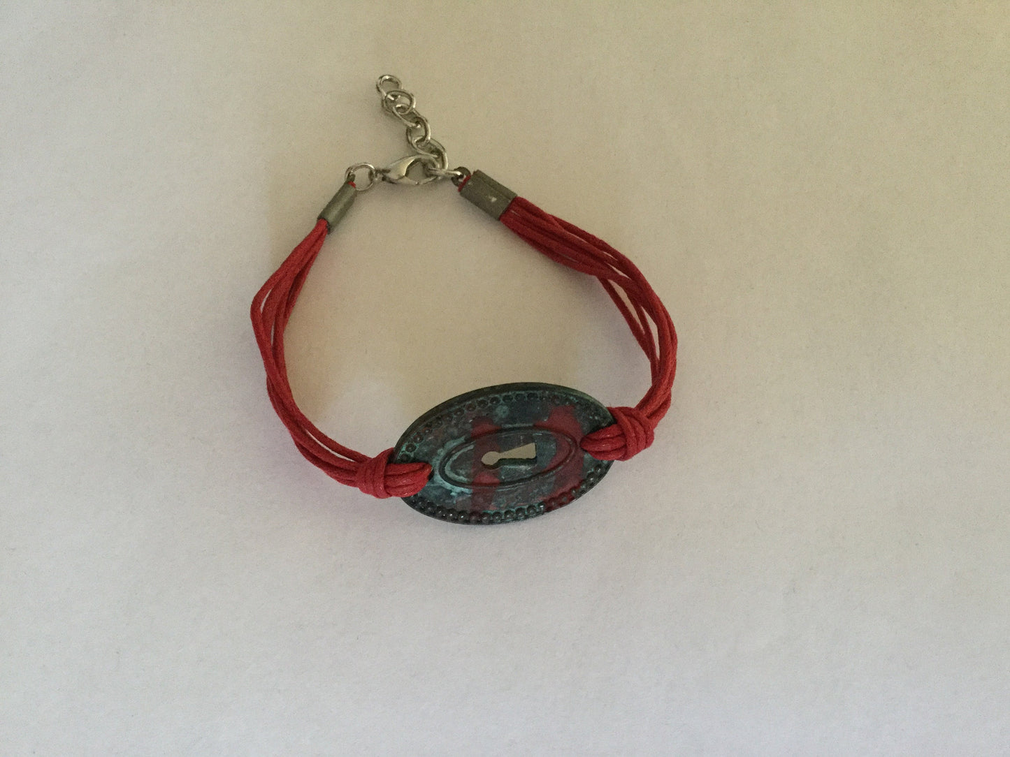 Keyhole, Antique Plated w/Red Hemp Corded Inspirational Bracelet