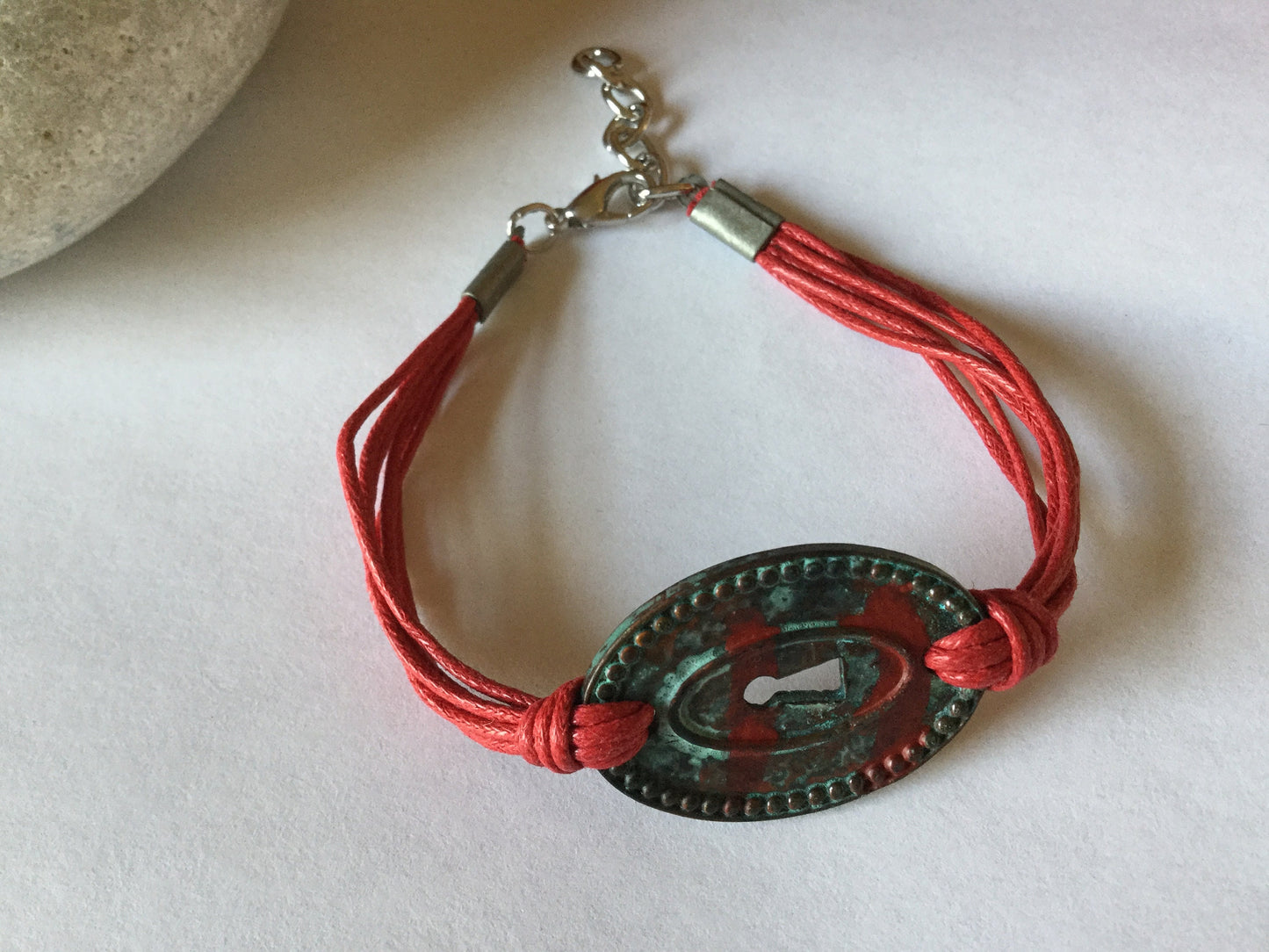 Keyhole, Antique Plated w/Red Hemp Corded Inspirational Bracelet