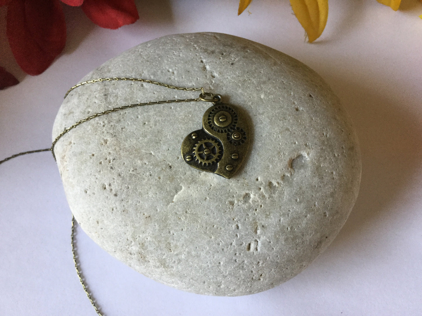 Heart w/Gears, Antique Brass Necklace.