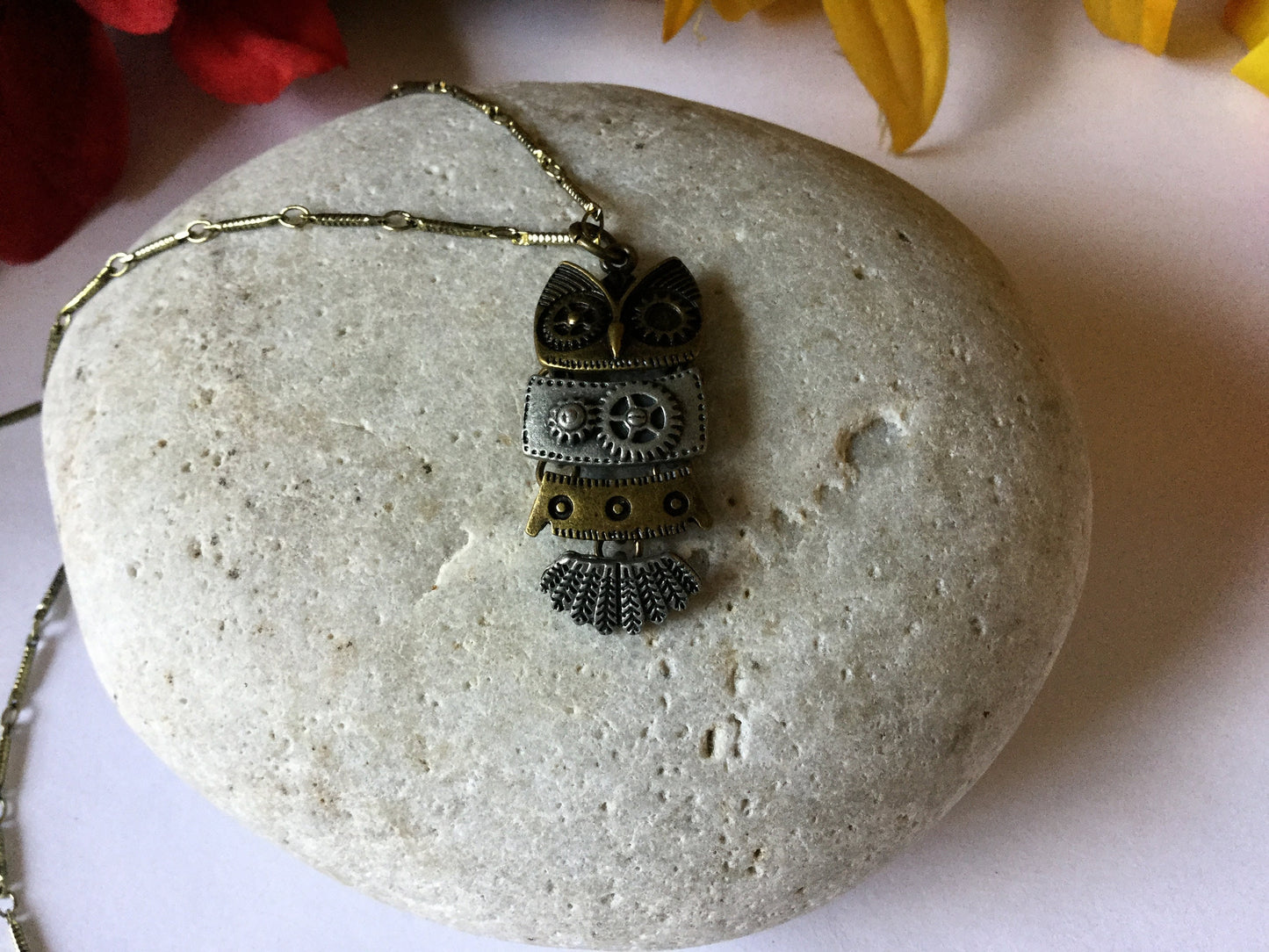 Owl, Antique Brass Necklace.