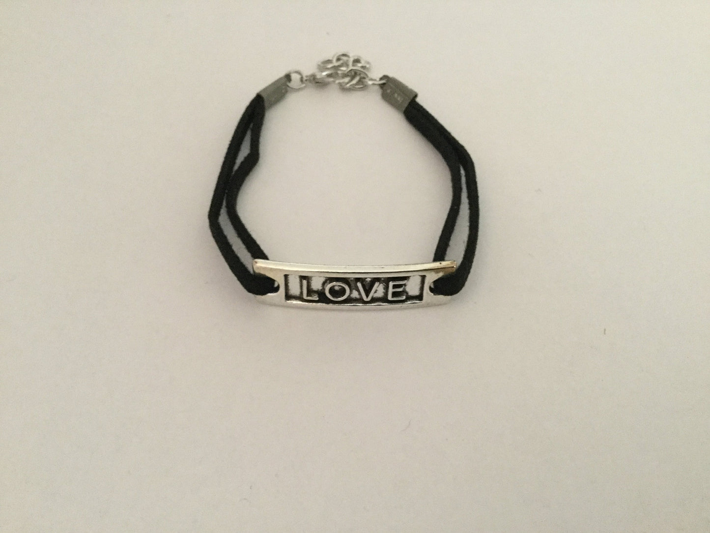 Love, Black Suede Corded Metal Inspirational Quoted Bracelet.