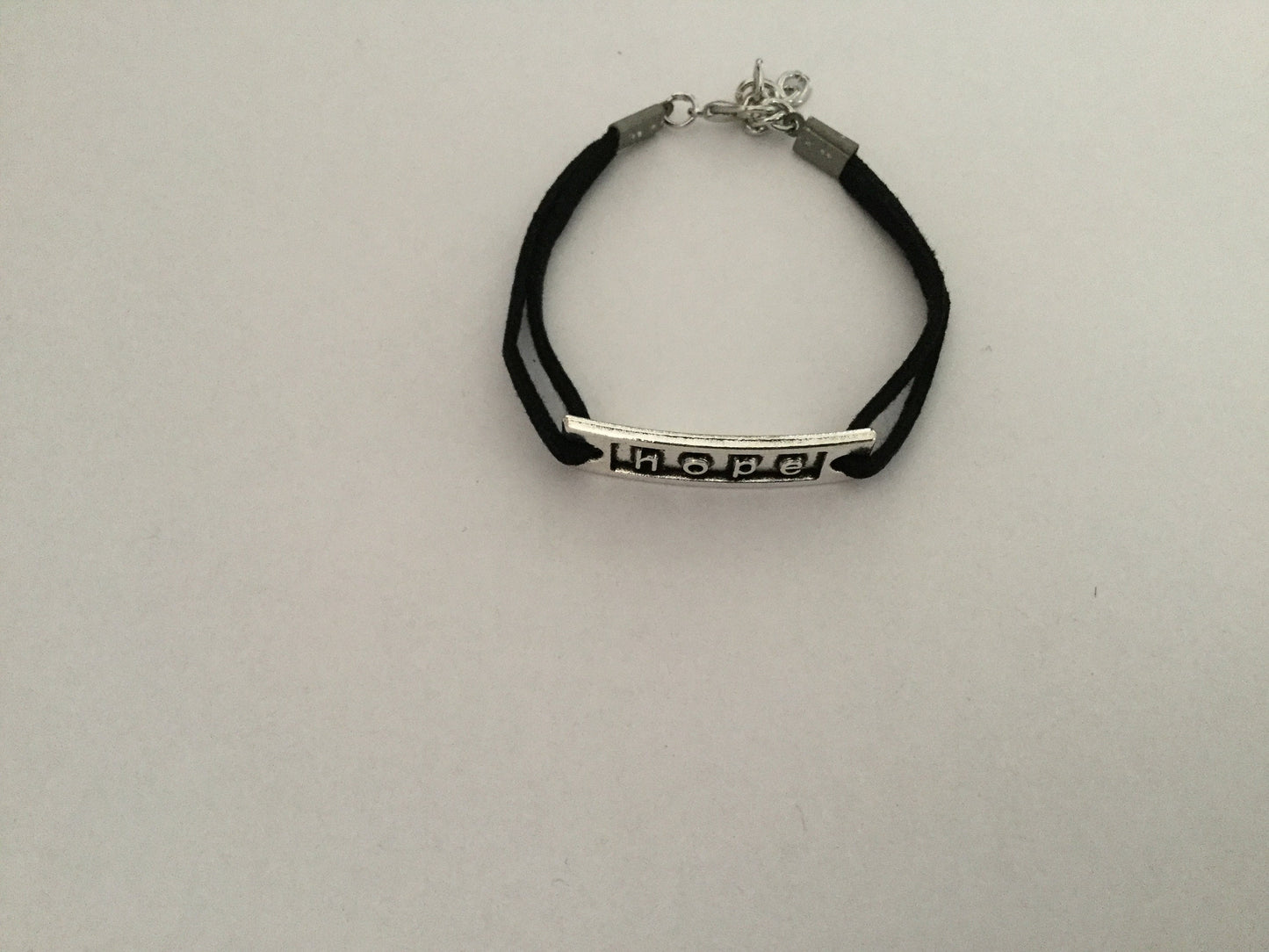 Hope, Black Suede Corded Metal Inspirational Quoted Bracelet.