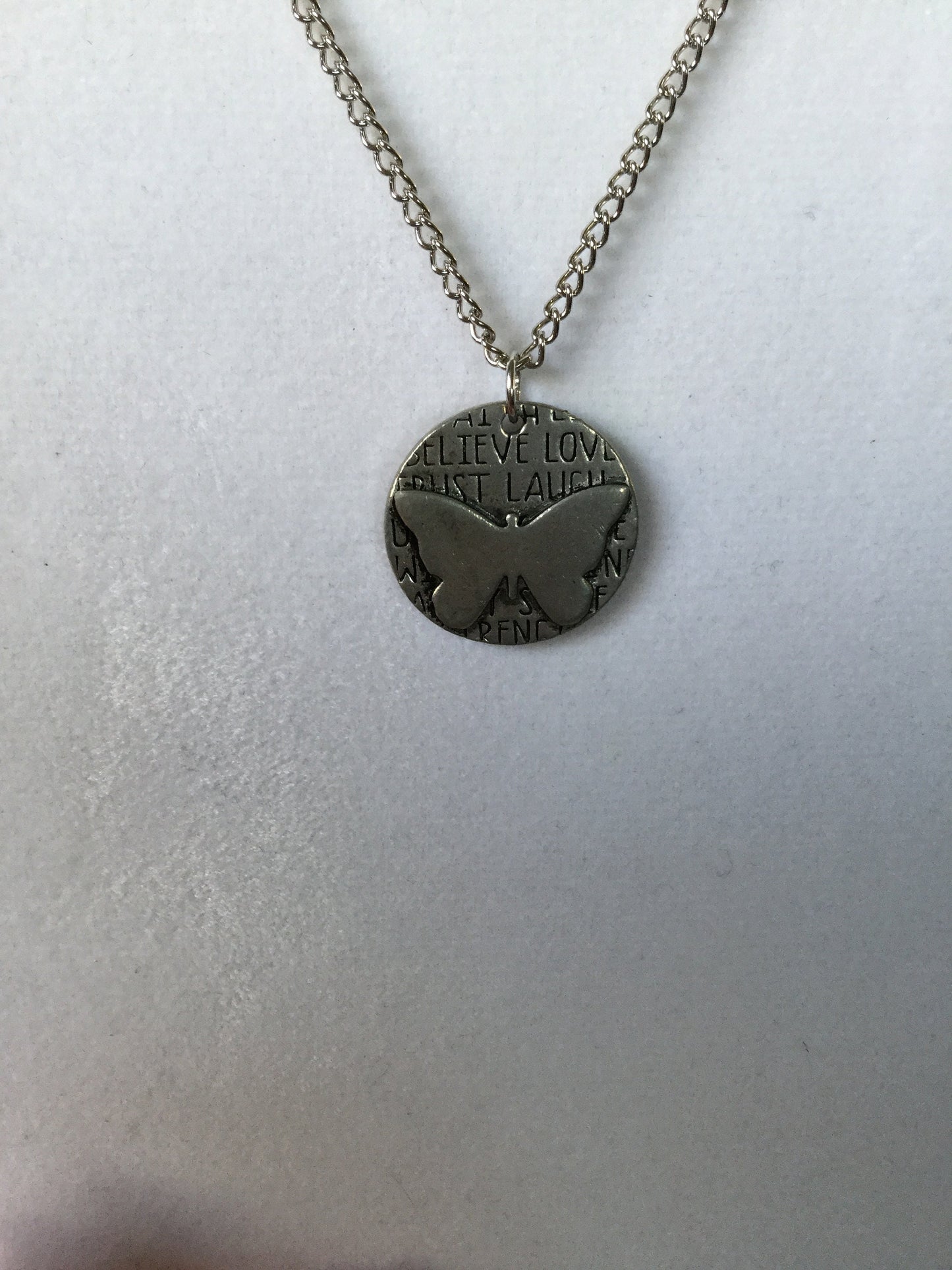 Butterfly, Silver Metal Necklace.