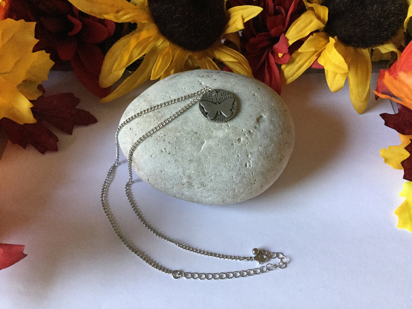 Butterfly, Silver Metal Necklace.