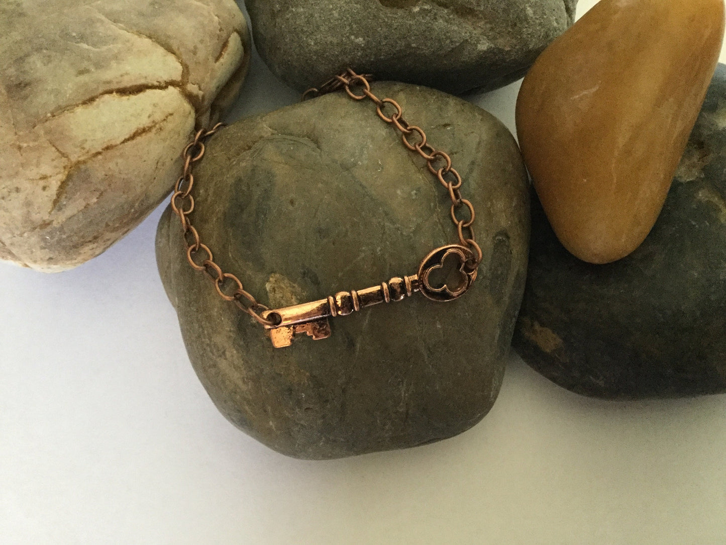 Key, Metallic Rose Gold Link, Inspirational Bracelet.