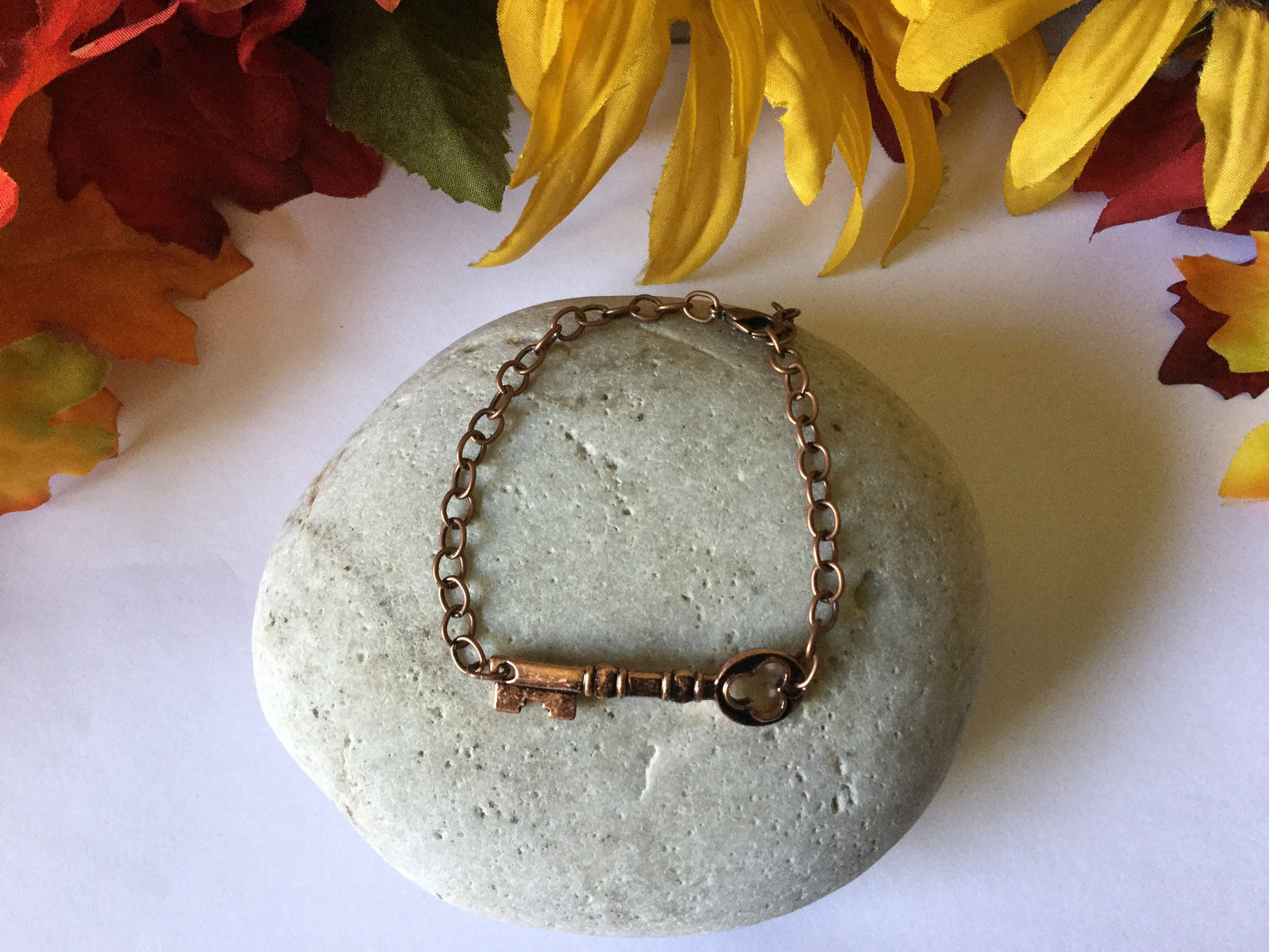 Key, Metallic Rose Gold Link, Inspirational Bracelet.