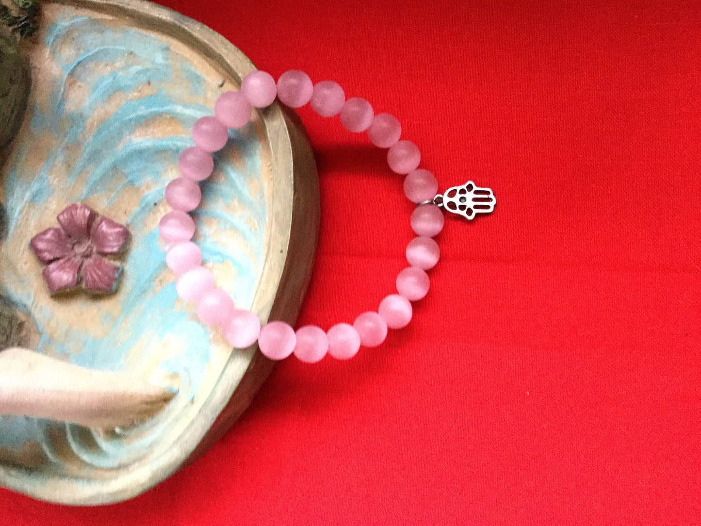 Pink Cats Eye, w/Hamsa Hand Healing Bracelet.